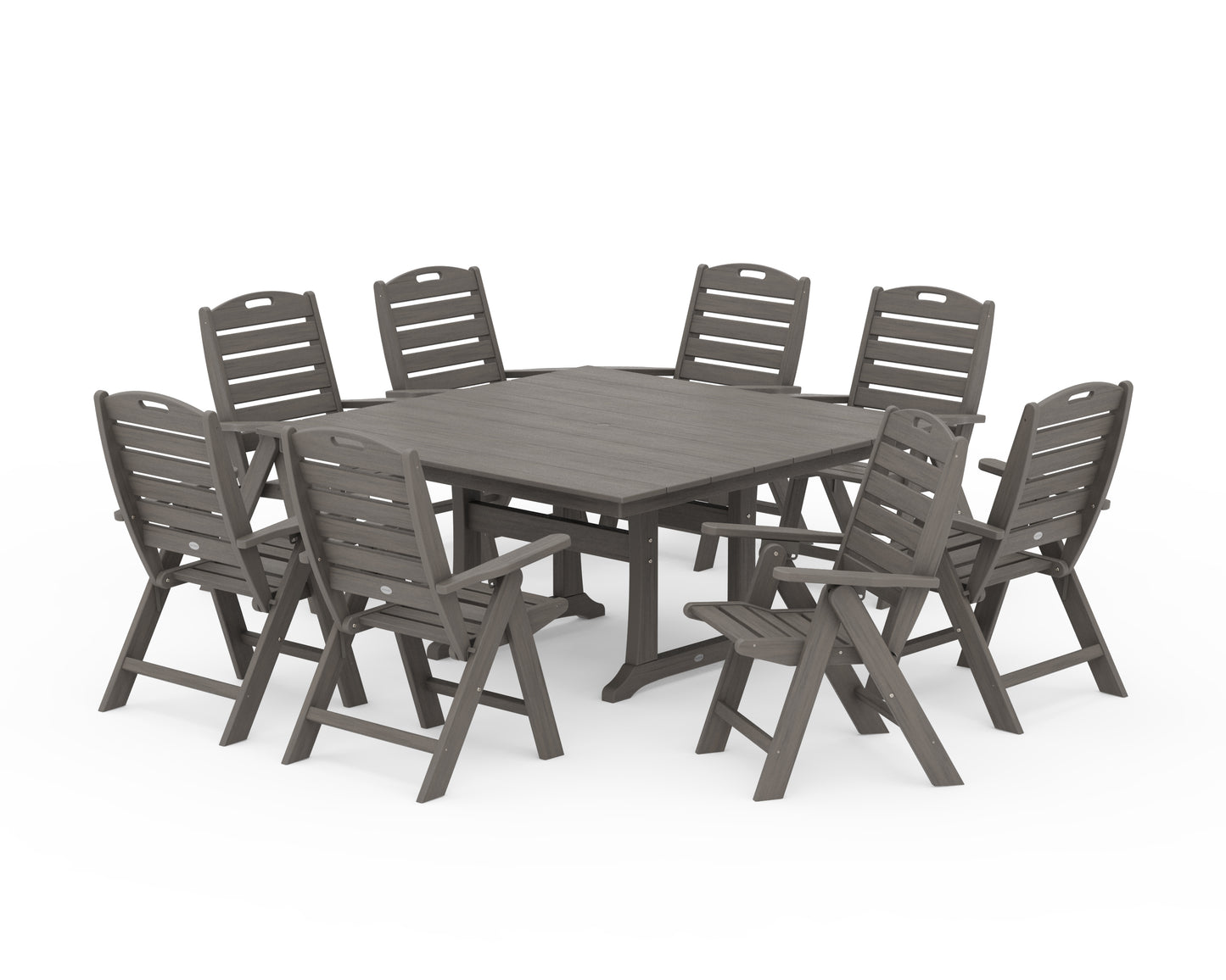 Nautical Highback 9-Piece Square Farmhouse Dining Set with Trestle Legs