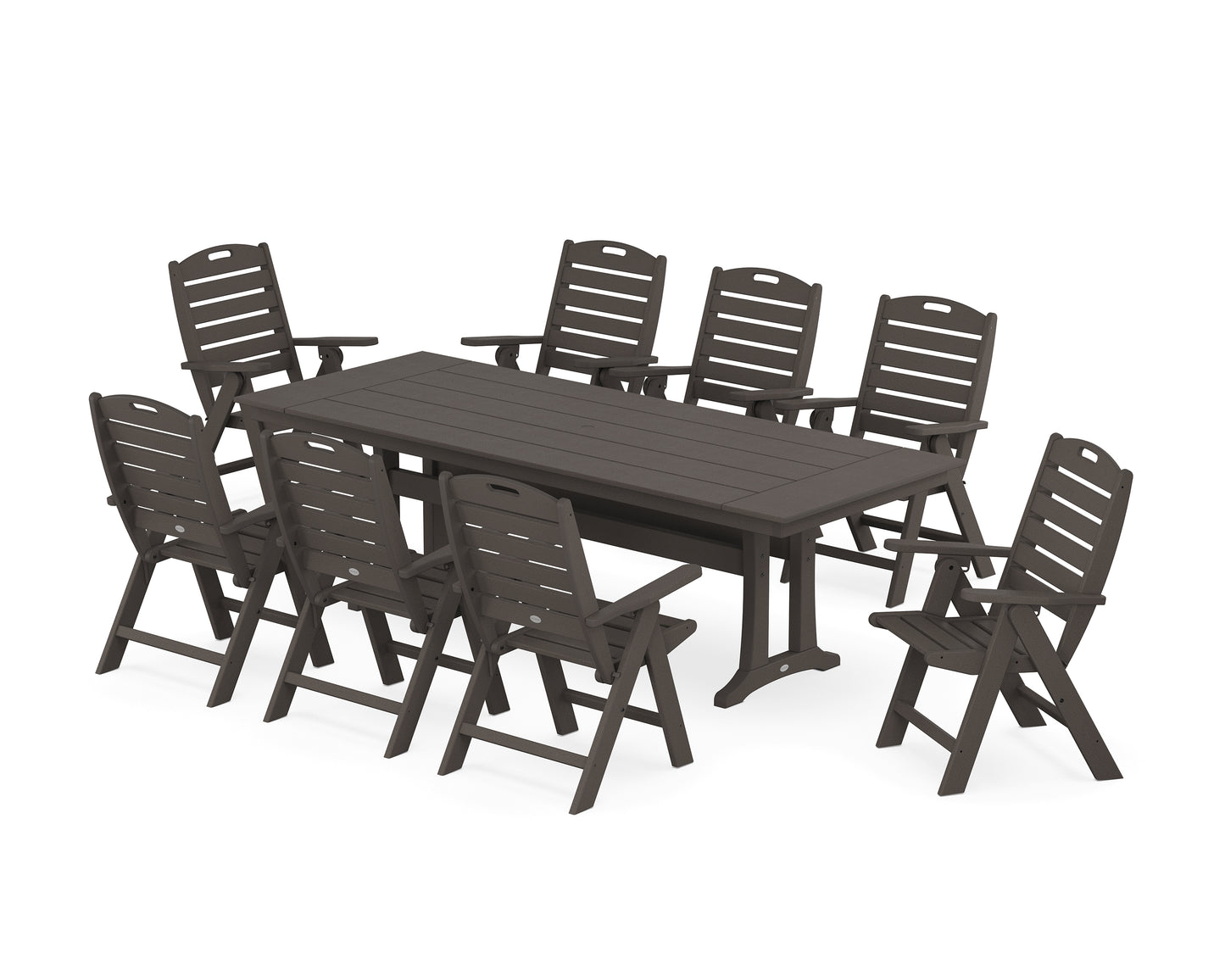 Nautical Highback 9-Piece Farmhouse Dining Set with Trestle Legs