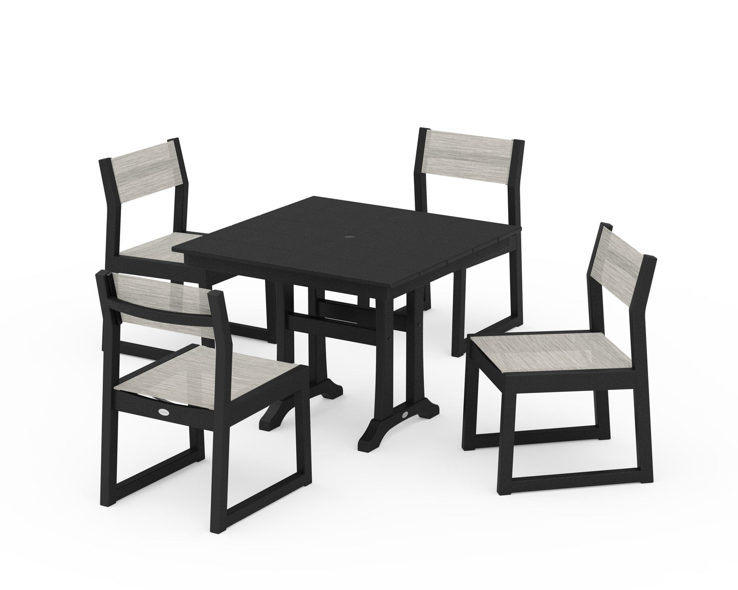 EDGE Sling 5-Piece Farmhouse Trestle Side Chair Dining Set