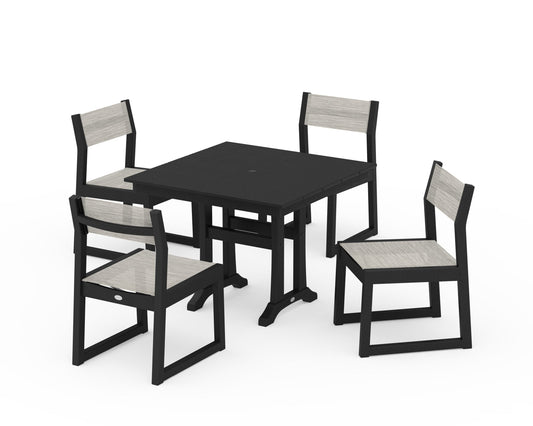 EDGE Sling 5-Piece Farmhouse Trestle Side Chair Dining Set