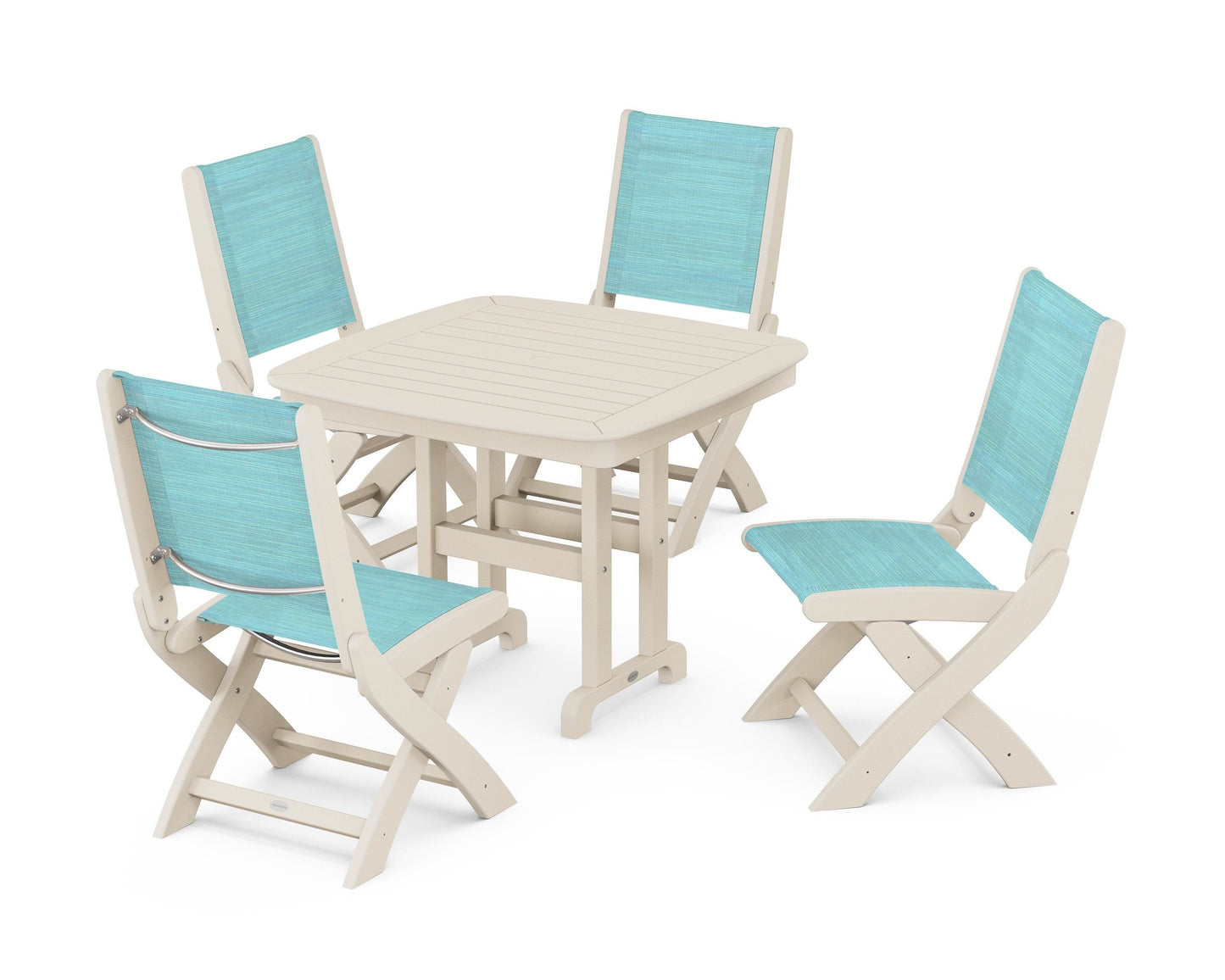 Coastal Folding Side Chair 5-Piece Dining Set