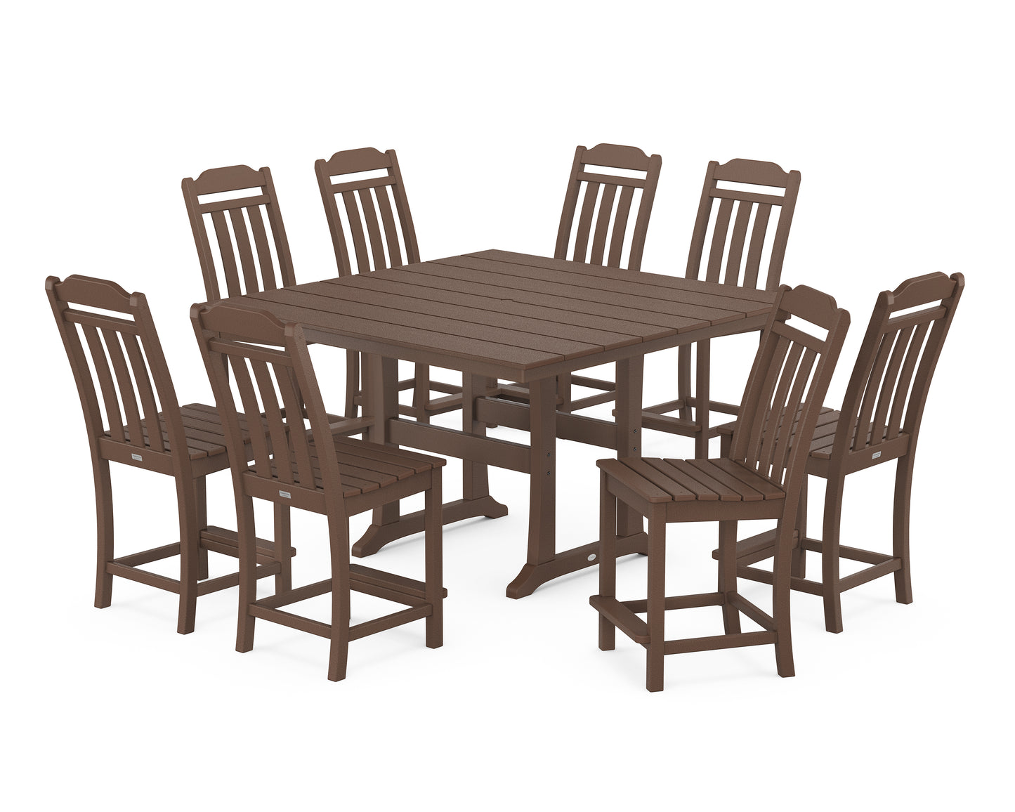 Cottage 9-Piece Square Farmhouse Side Chair Counter Set with Trestle Legs