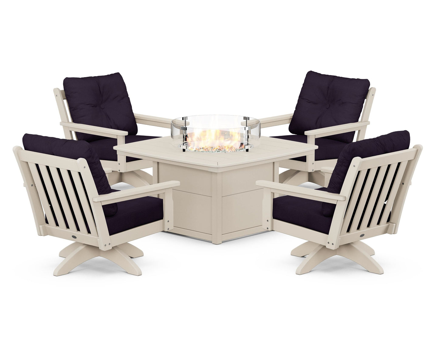 Vineyard 5-Piece Deep Seating Swivel Conversation Set with Fire Pit Table