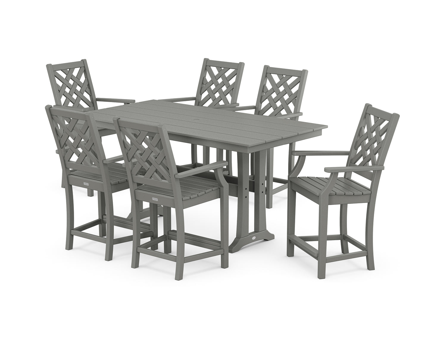 Wovendale Arm Chair 7-Piece Farmhouse Counter Set with Trestle Legs