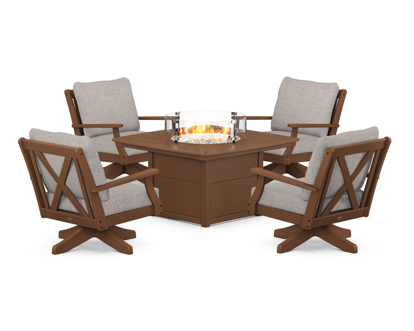 Braxton 5-Piece Deep Seating Swivel Conversation Set with Fire Pit Table