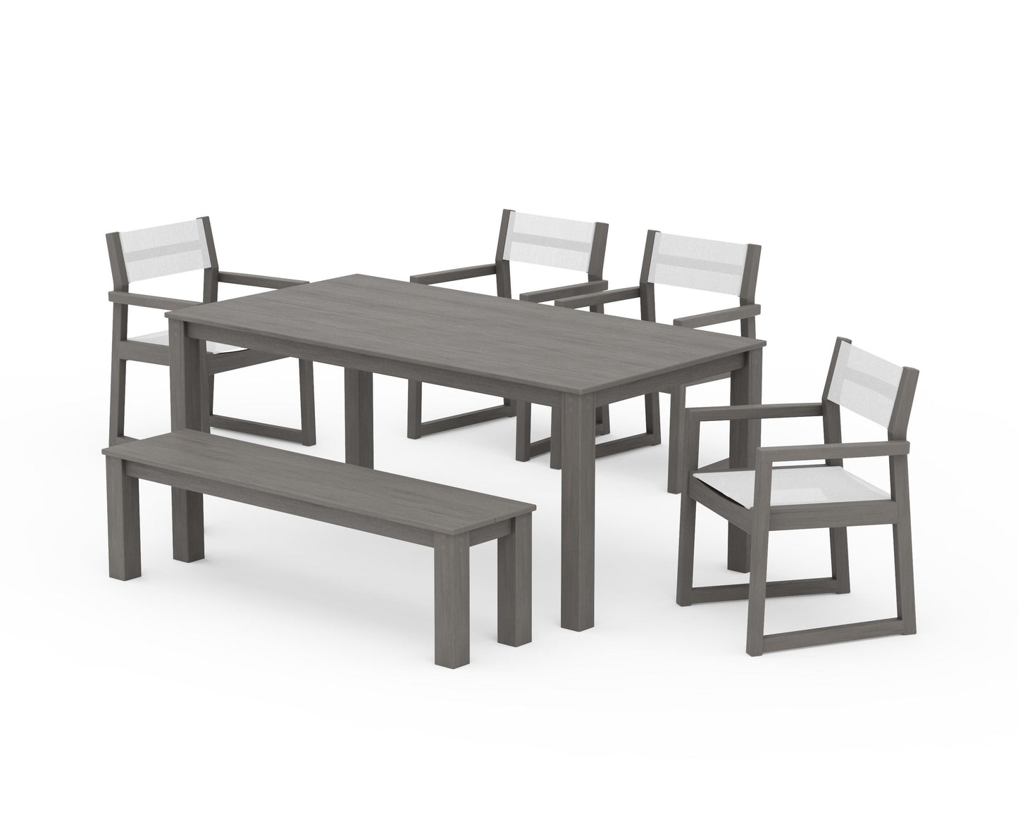 EDGE Sling Arm Chair 6-Piece Parsons Dining Set with Bench