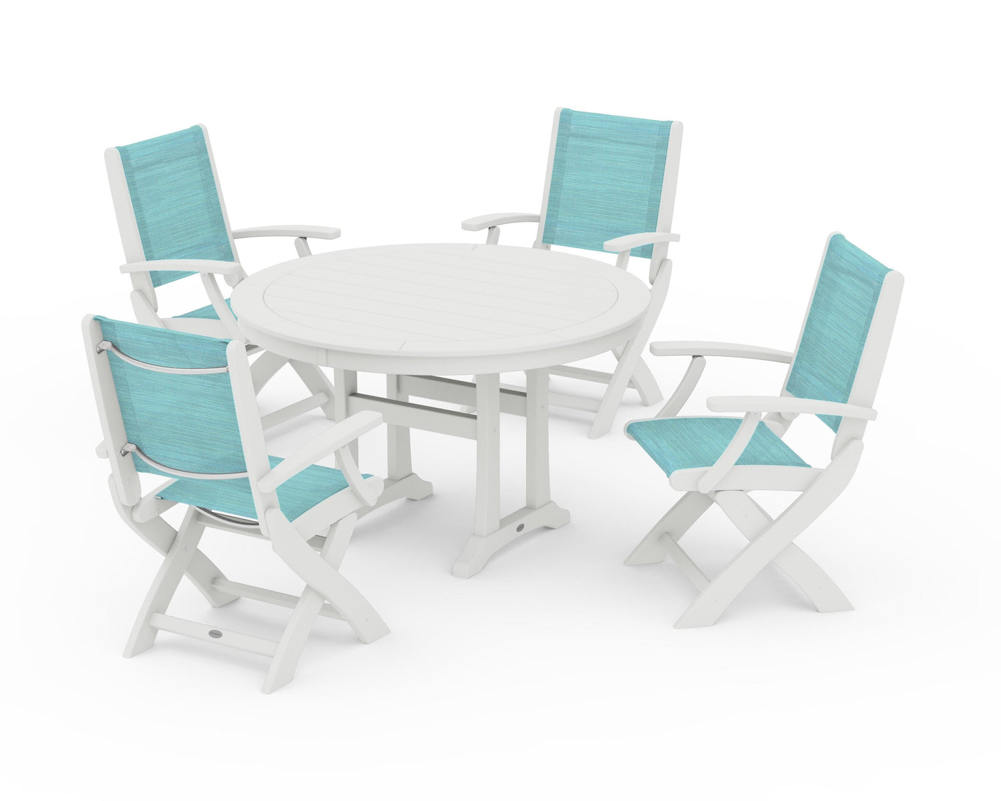 Coastal Folding Chair 5-Piece Round Dining Set with Trestle Legs