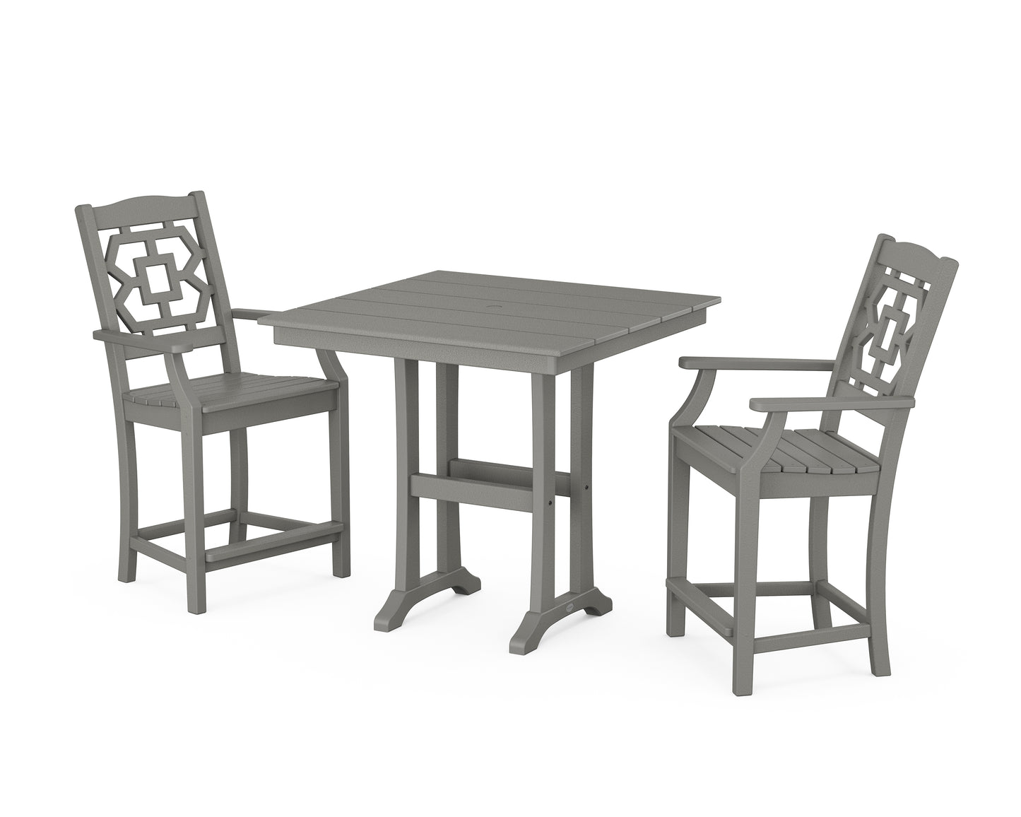 Chinoiserie 3-Piece Farmhouse Counter Set with Trestle Legs