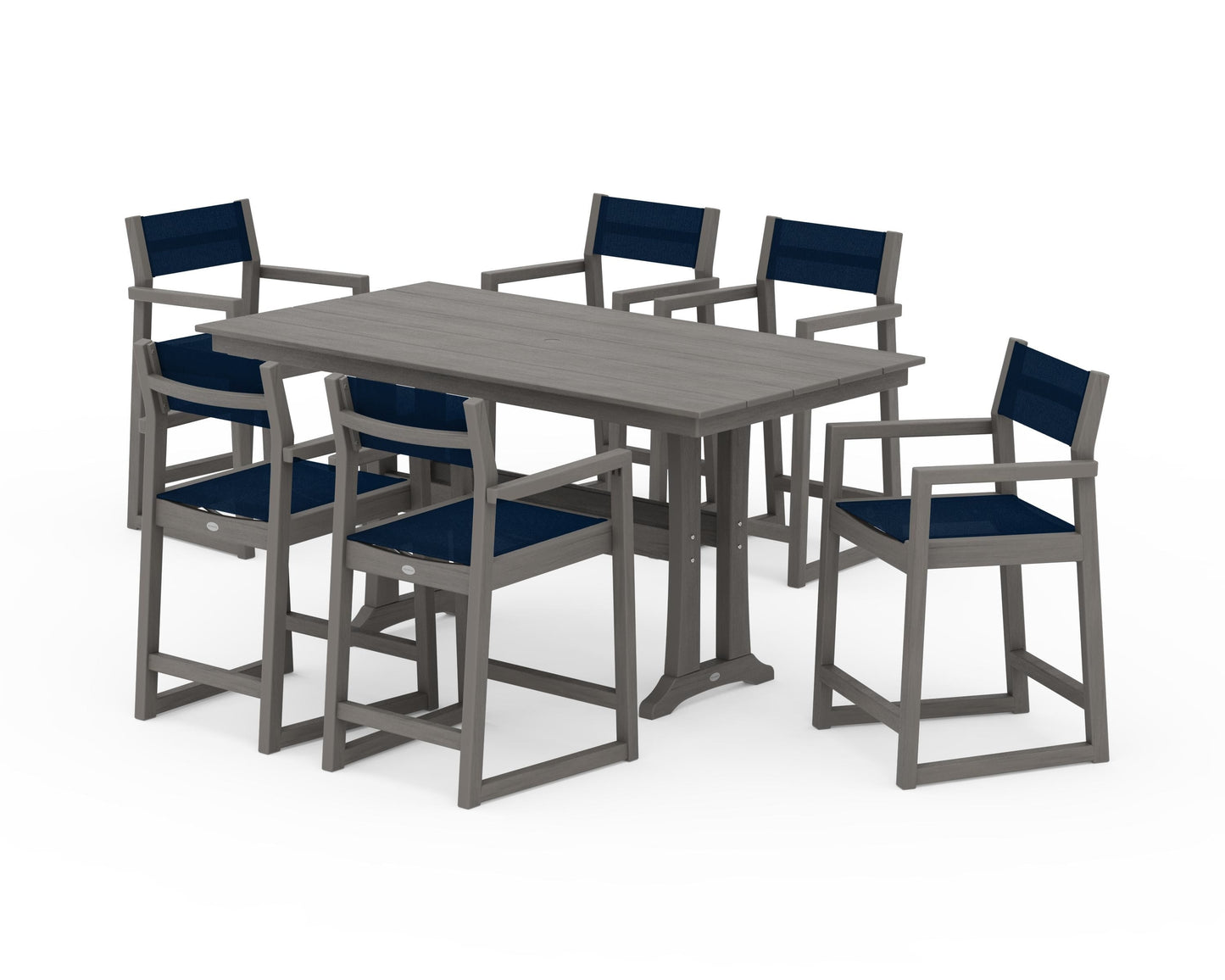 EDGE Sling Arm Chair 7-Piece Farmhouse Counter Set with Trestle Legs