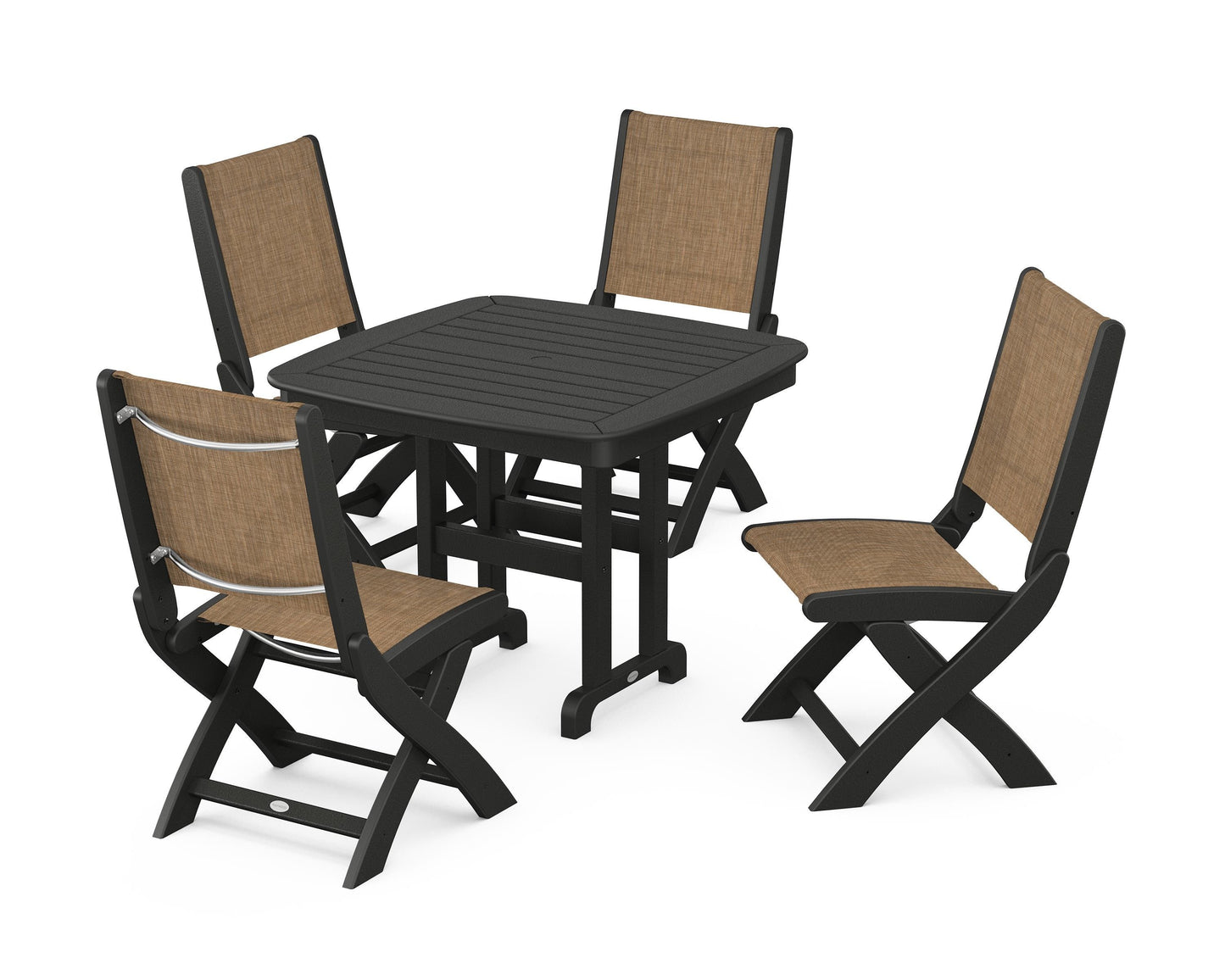 Coastal Folding Side Chair 5-Piece Dining Set