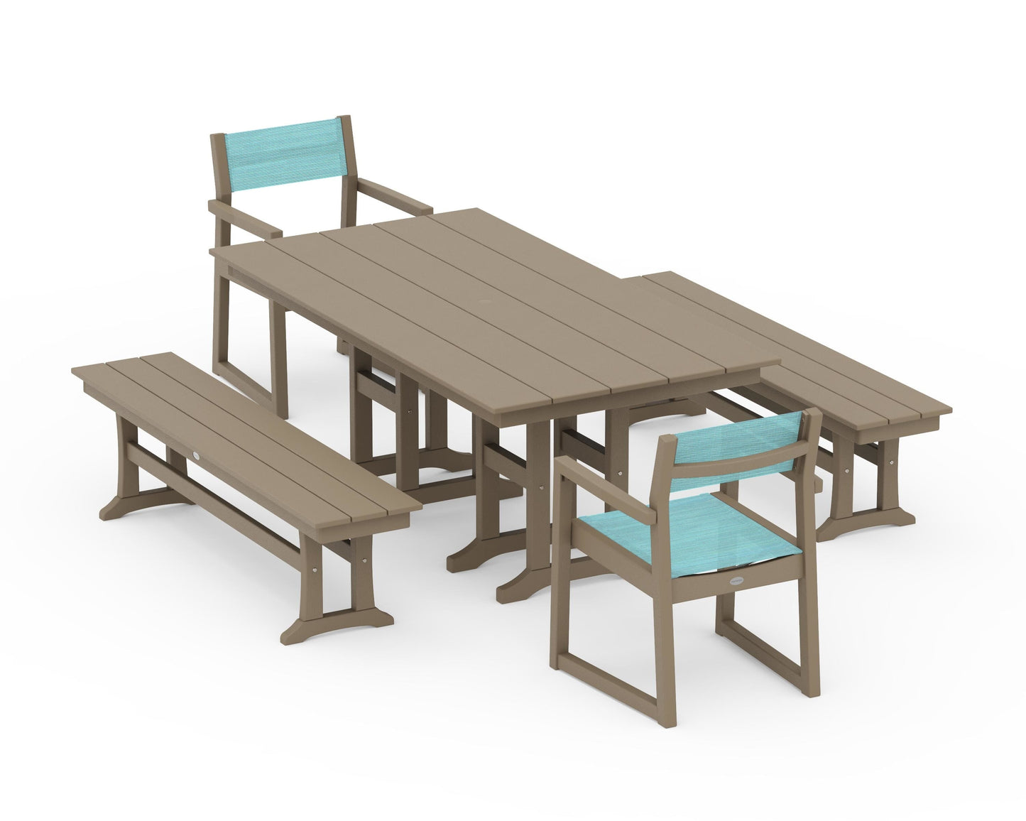 EDGE Sling Arm Chair 5-Piece Farmhouse Dining Set with Benches