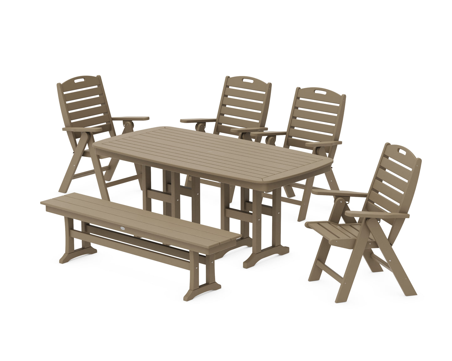 Nautical Highback 6-Piece Dining Set with Bench