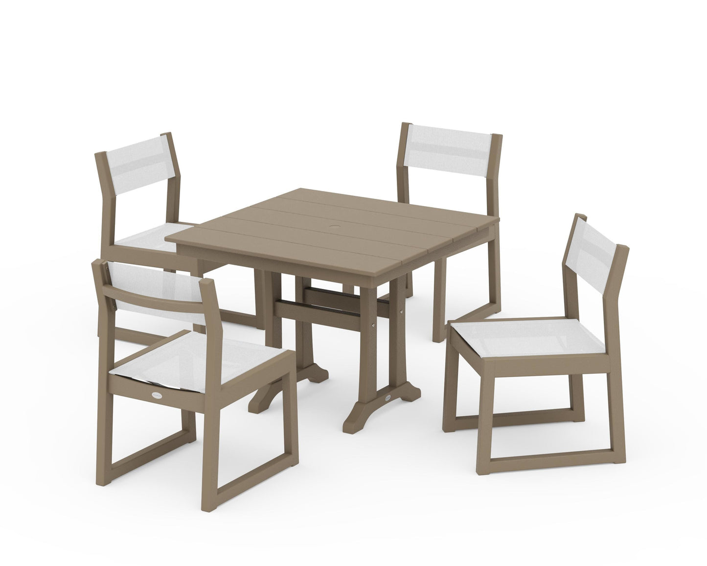 EDGE Sling 5-Piece Farmhouse Trestle Side Chair Dining Set