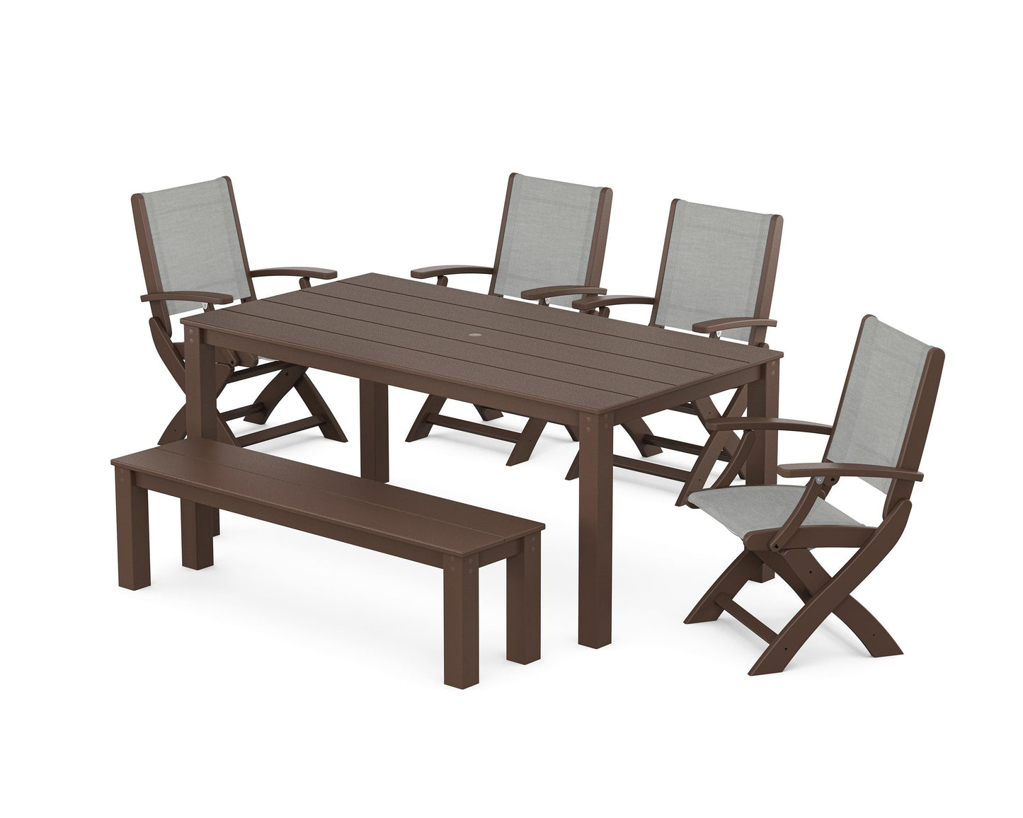 Coastal Folding Chair 6-Piece Parsons Dining Set with Bench