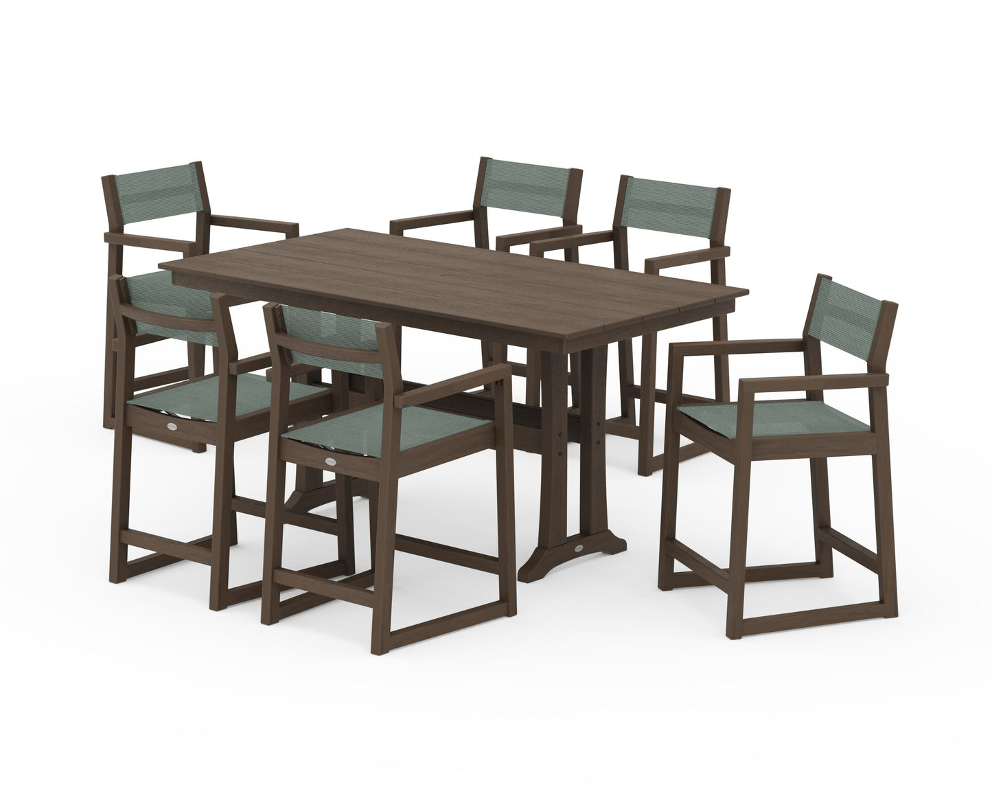 EDGE Sling Arm Chair 7-Piece Farmhouse Counter Set with Trestle Legs