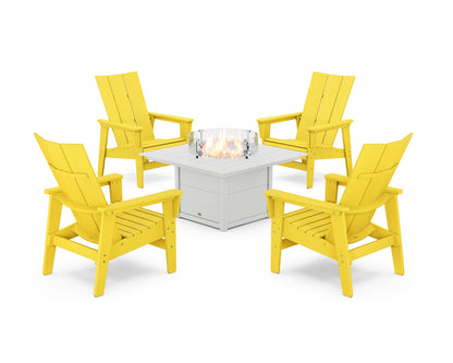 5-Piece Modern Grand Upright Adirondack Conversation Set with Fire Pit Table