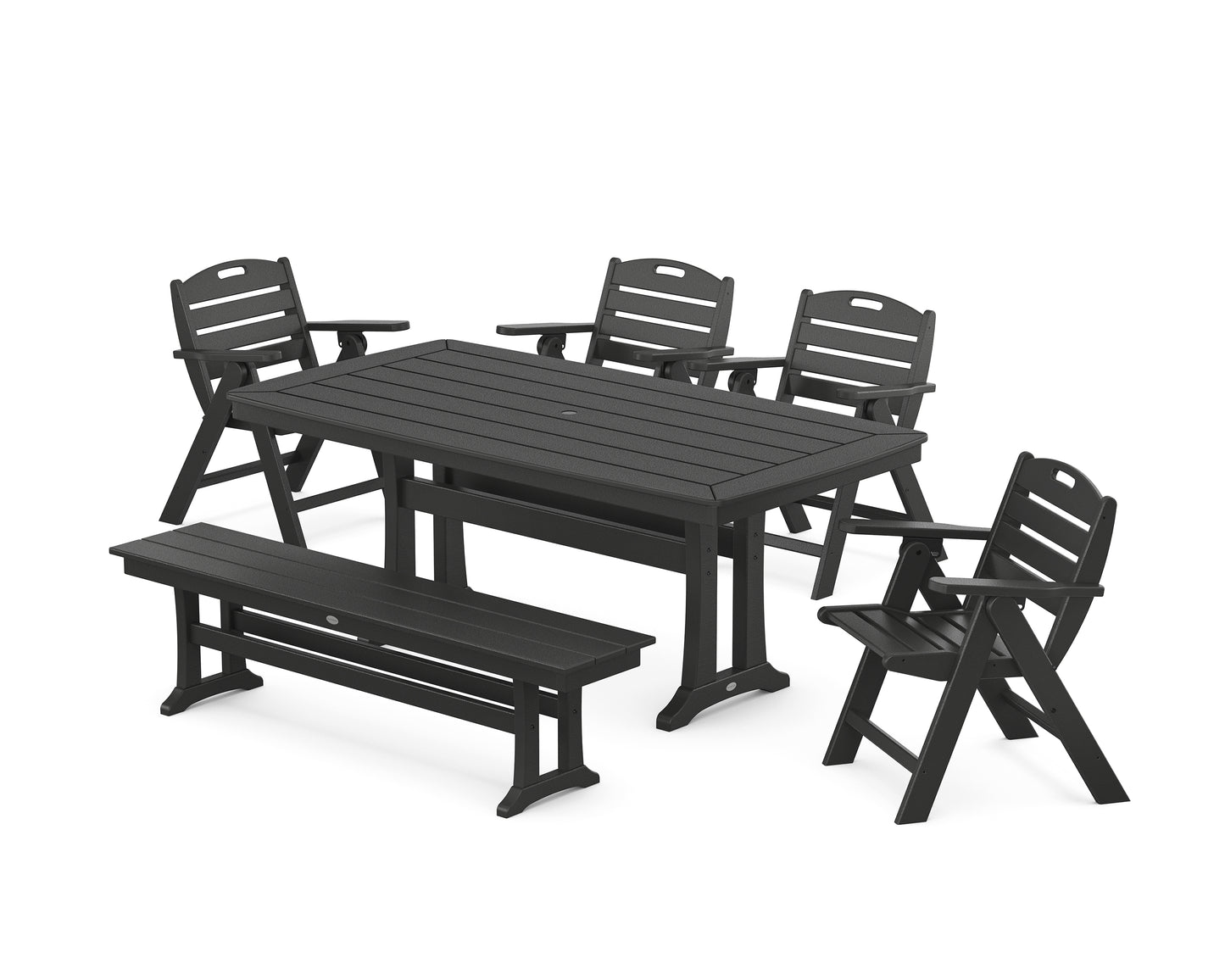 Nautical Lowback 6-Piece Dining Set with Trestle Legs and Bench