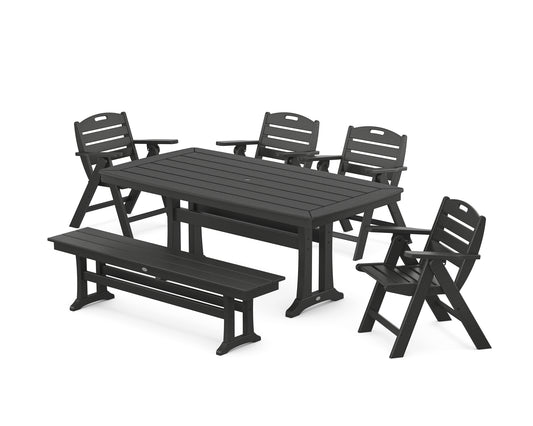 Nautical Lowback 6-Piece Dining Set with Trestle Legs and Bench