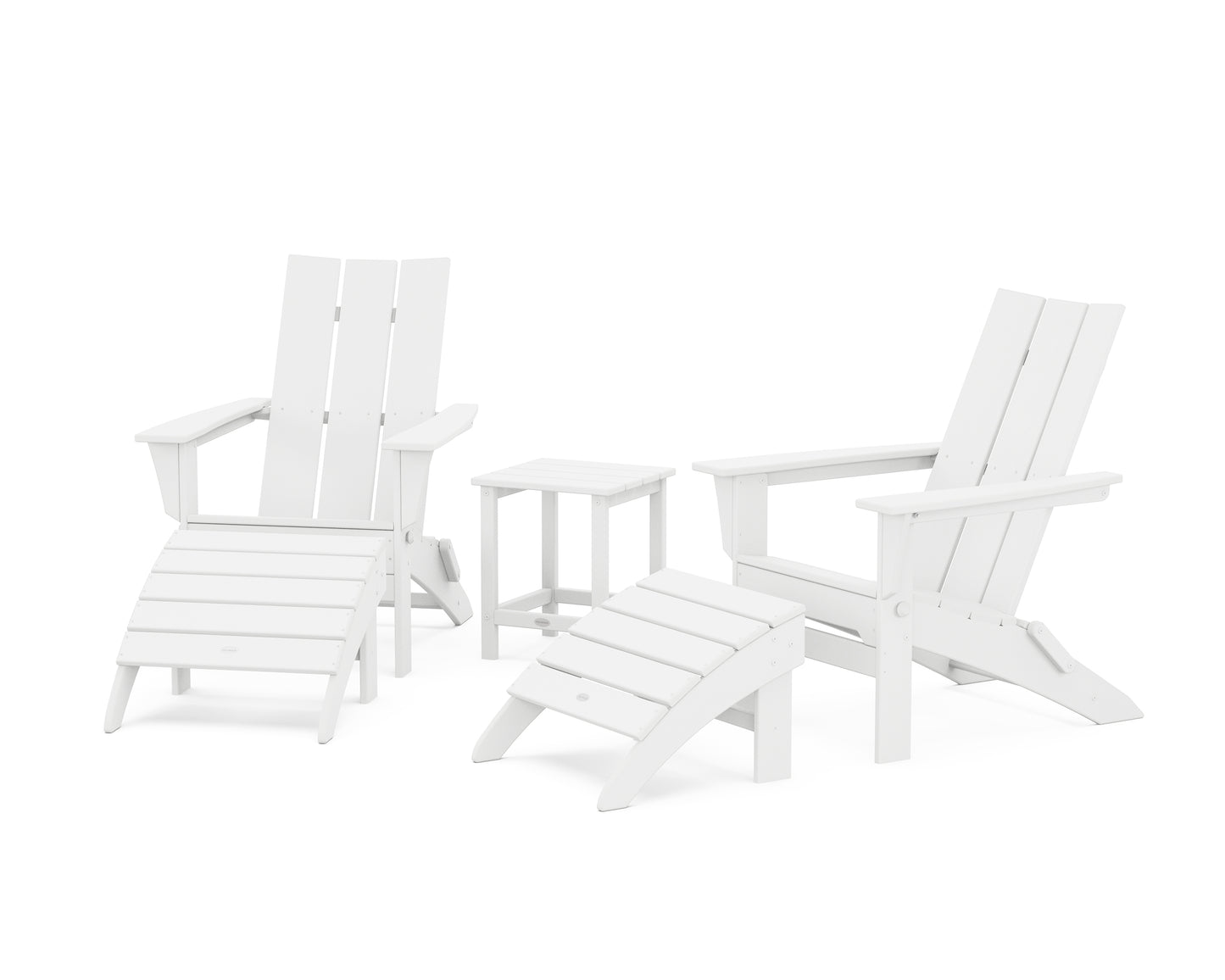 Modern Folding Adirondack Chair 5-Piece Set with Ottomans and 18" Side Table