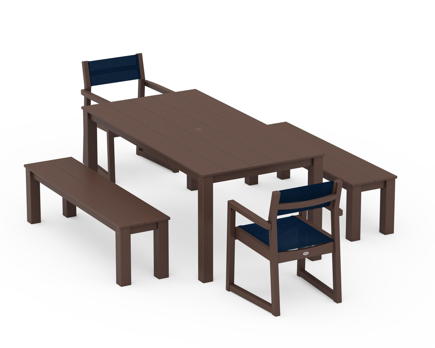 EDGE Sling Arm Chair 5-Piece Parsons Dining Set with Benches