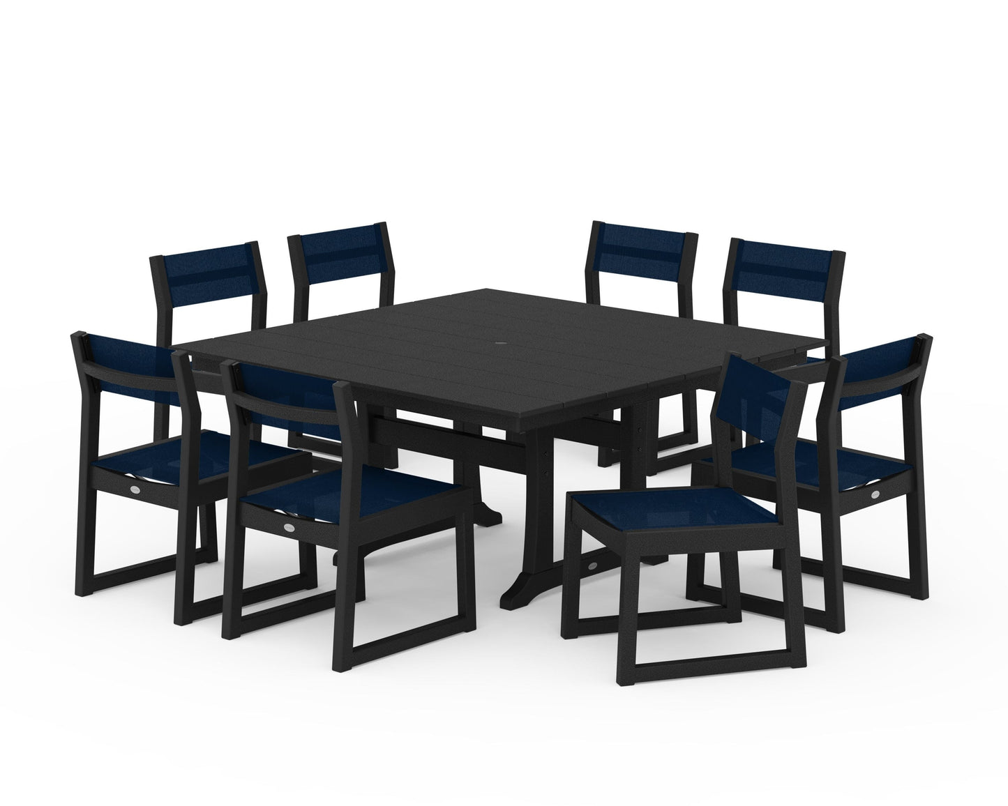 EDGE Sling Side Chair 9-Piece Farmhouse Trestle Dining Set