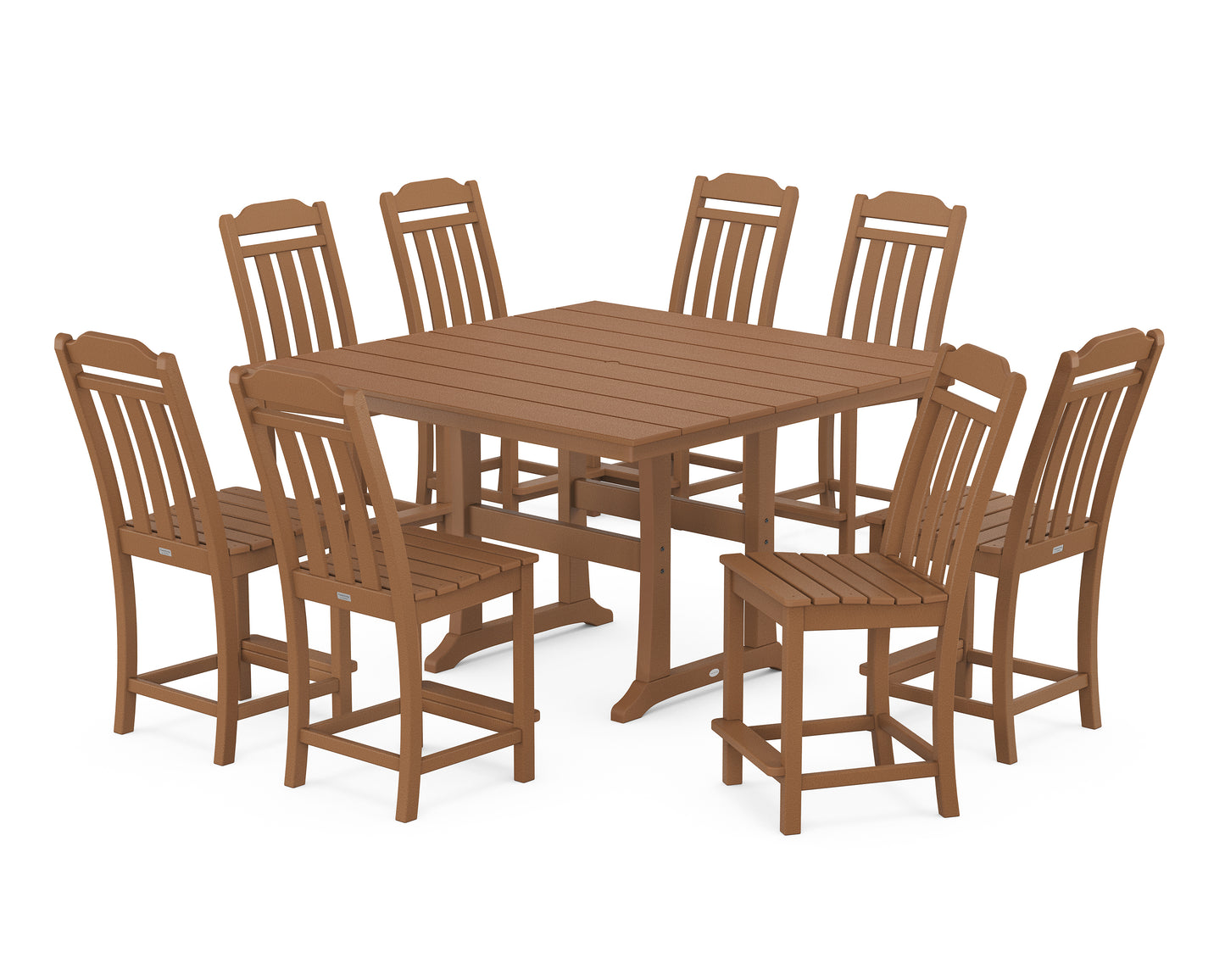 Cottage 9-Piece Square Farmhouse Side Chair Counter Set with Trestle Legs