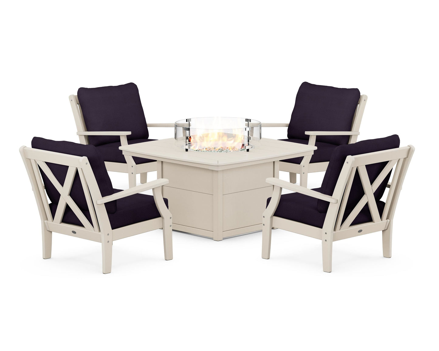 Braxton 5-Piece Deep Seating Conversation Set with Fire Pit Table