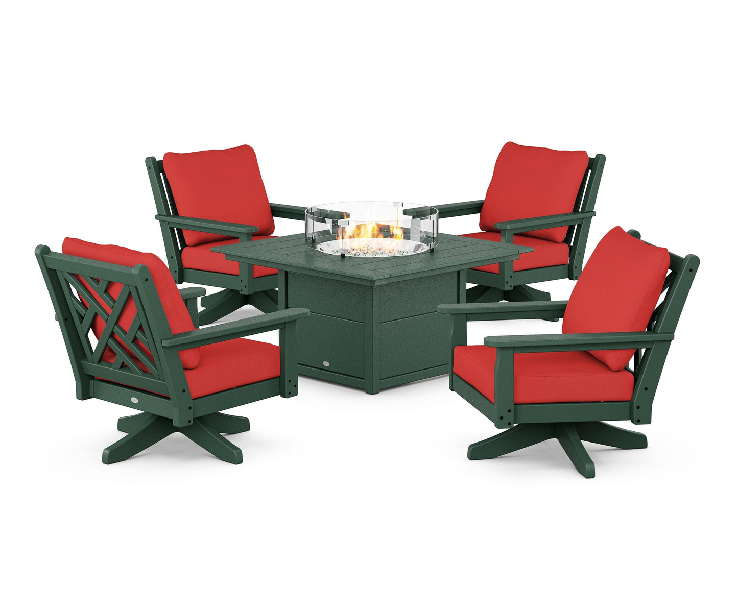 Chippendale 5-Piece Deep Seating Swivel Conversation Set with Fire Pit Table