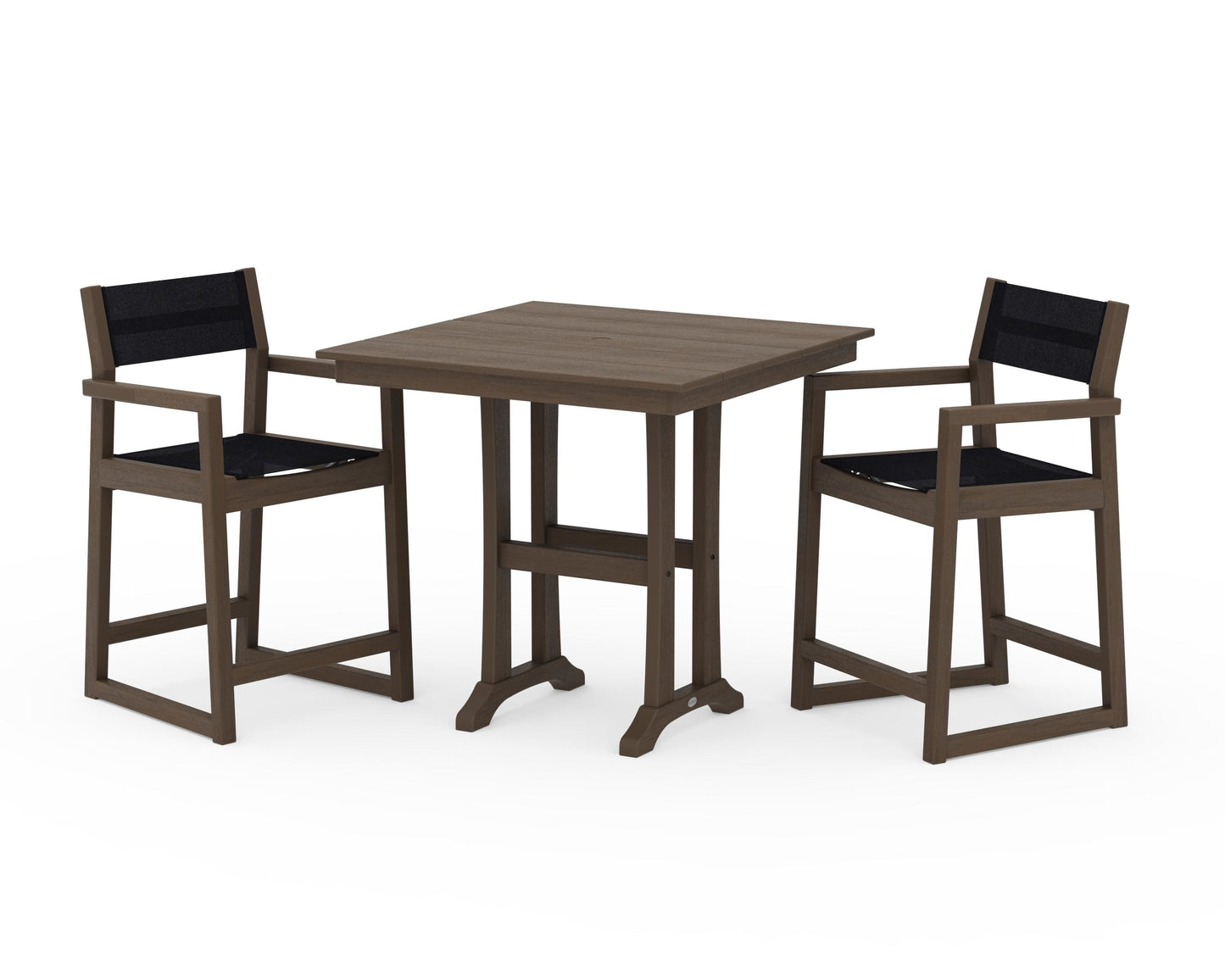 EDGE Sling Arm Chair 3-Piece Farmhouse Counter Set with Trestle Legs