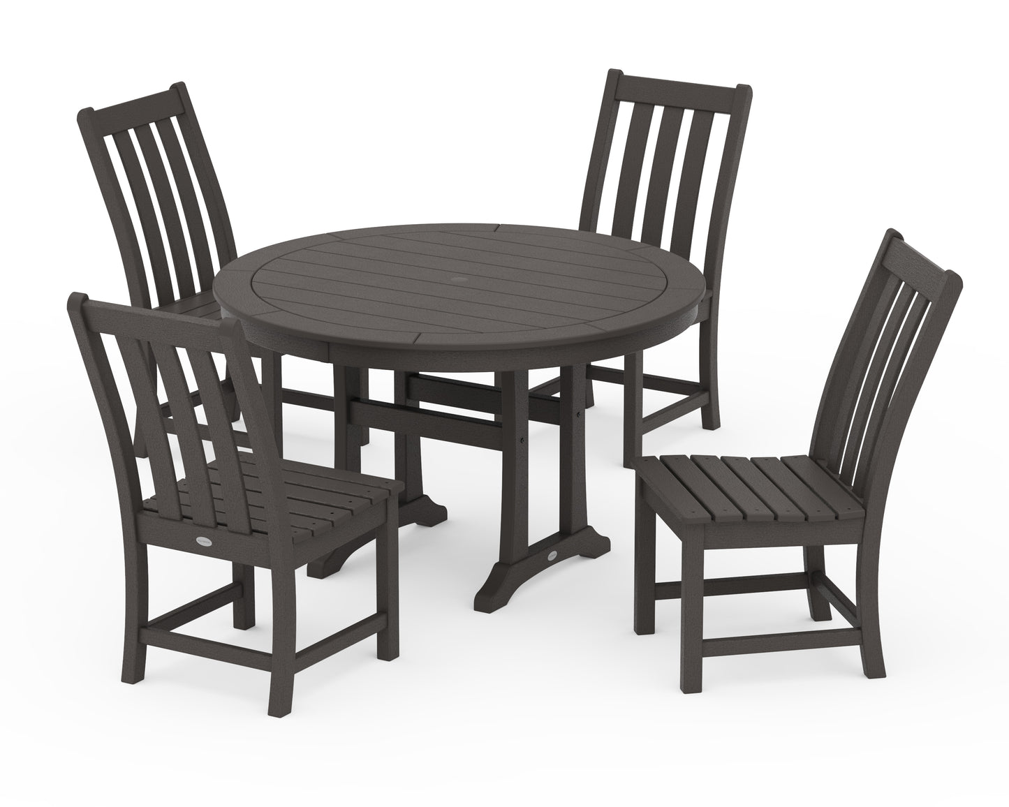 Vineyard Side Chair 5-Piece Round Dining Set With Trestle Legs