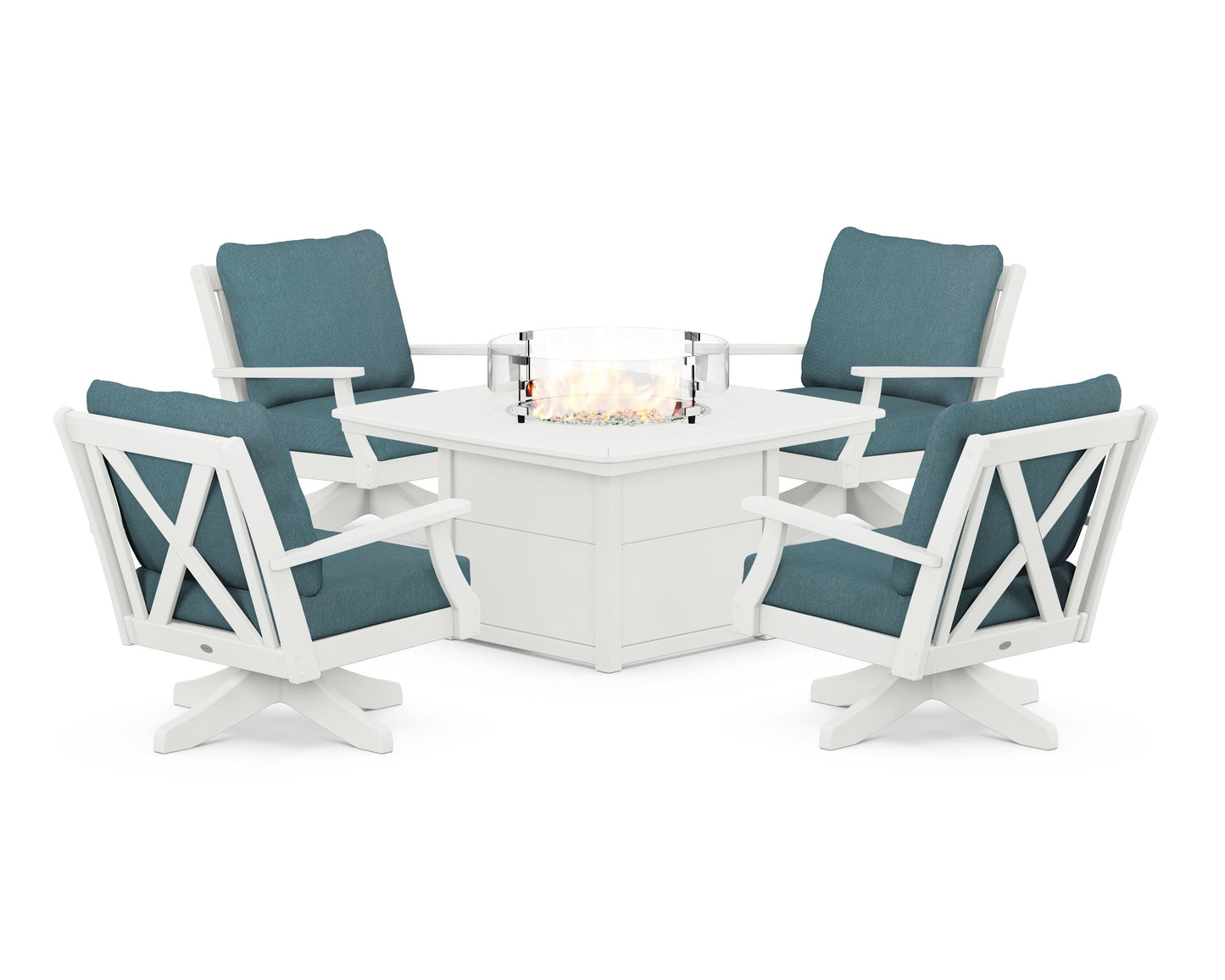 Braxton 5-Piece Deep Seating Swivel Conversation Set with Fire Pit Table