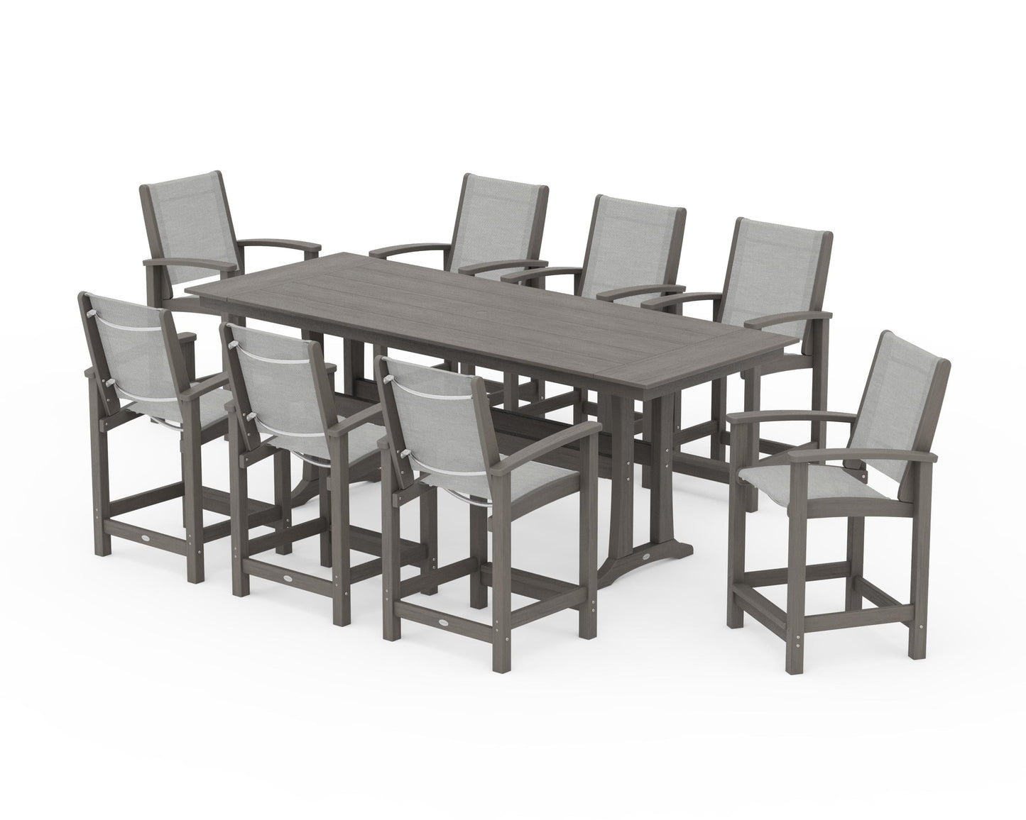 Coastal 9-Piece Farmhouse Counter Set with Trestle Legs