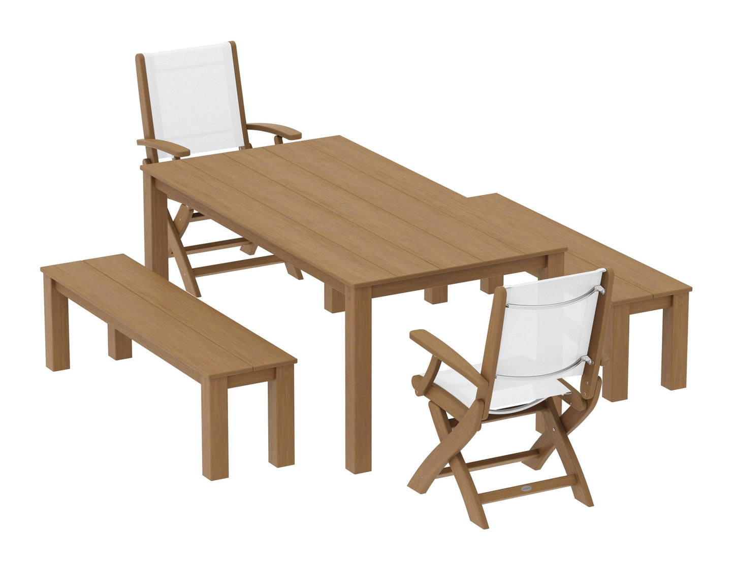 Coastal Folding Chair 5-Piece Parsons Dining Set with Benches