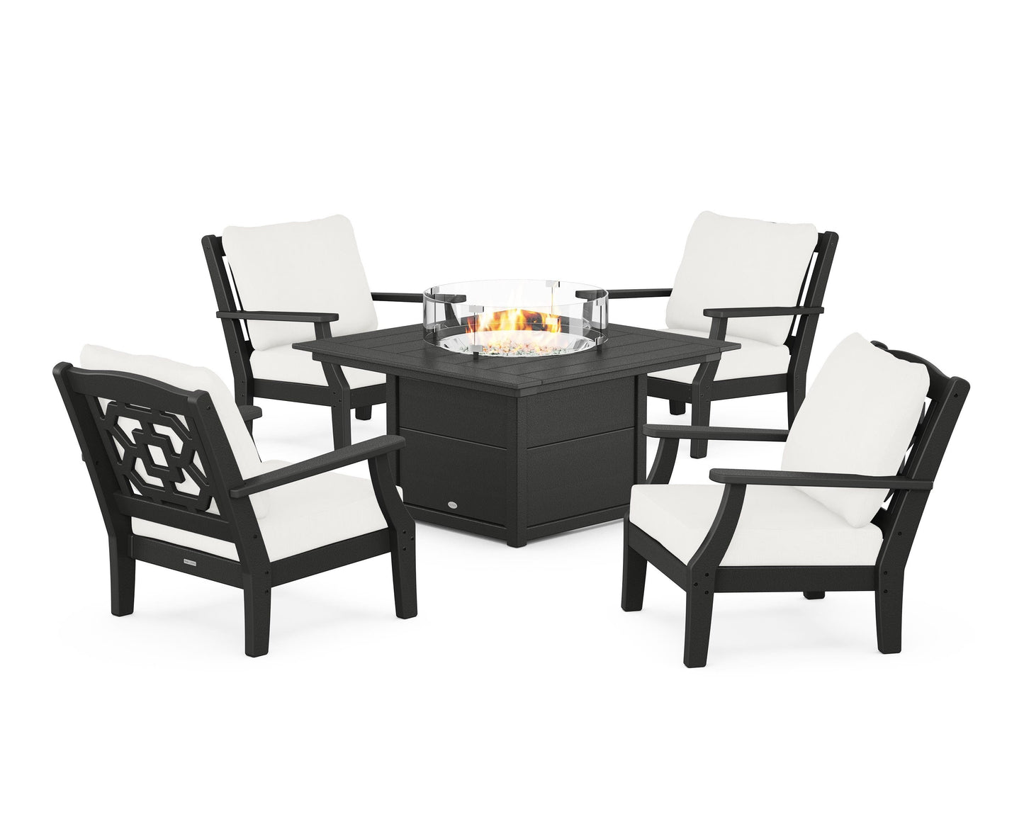 Chinoiserie 5-Piece Deep Seating Set with Fire Pit Table