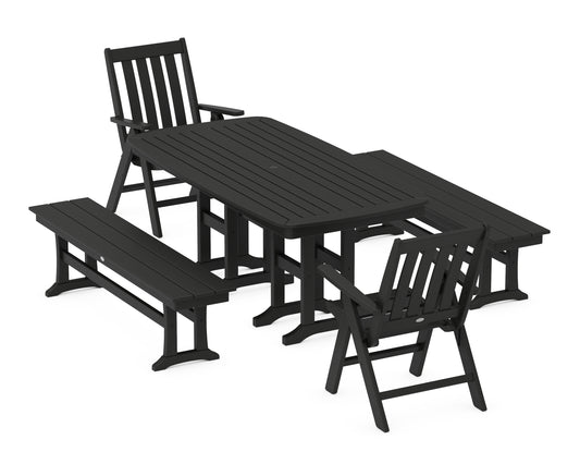 Vineyard Folding Chair 6-Piece Dining Set with Benches