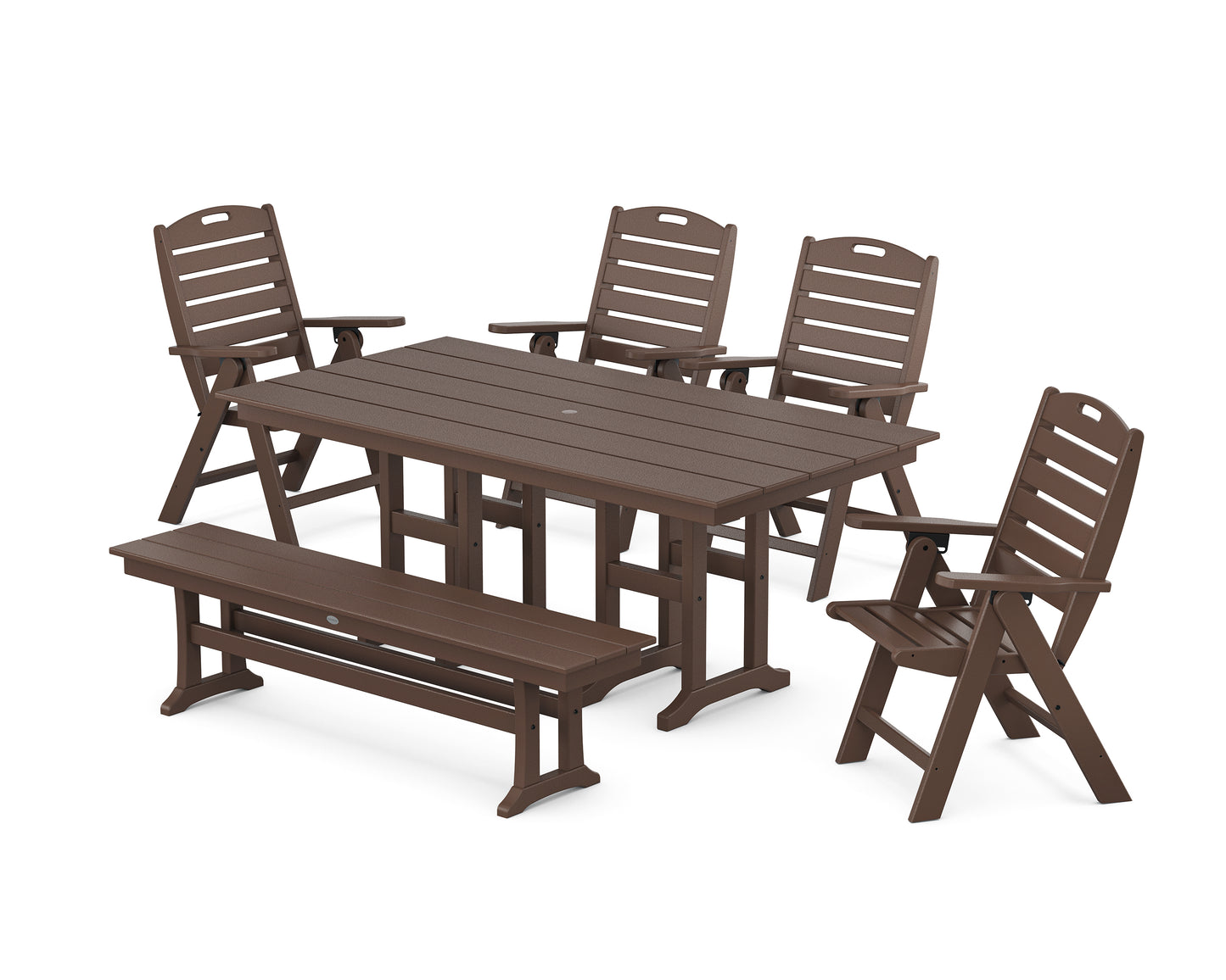 Nautical Highback 6-Piece Farmhouse Dining Set with Bench