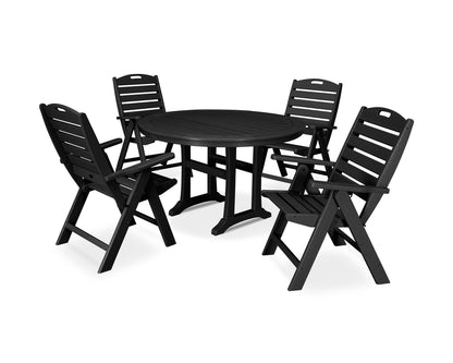 Nautical Highback Chair 5-Piece Round Dining Set with Trestle Legs