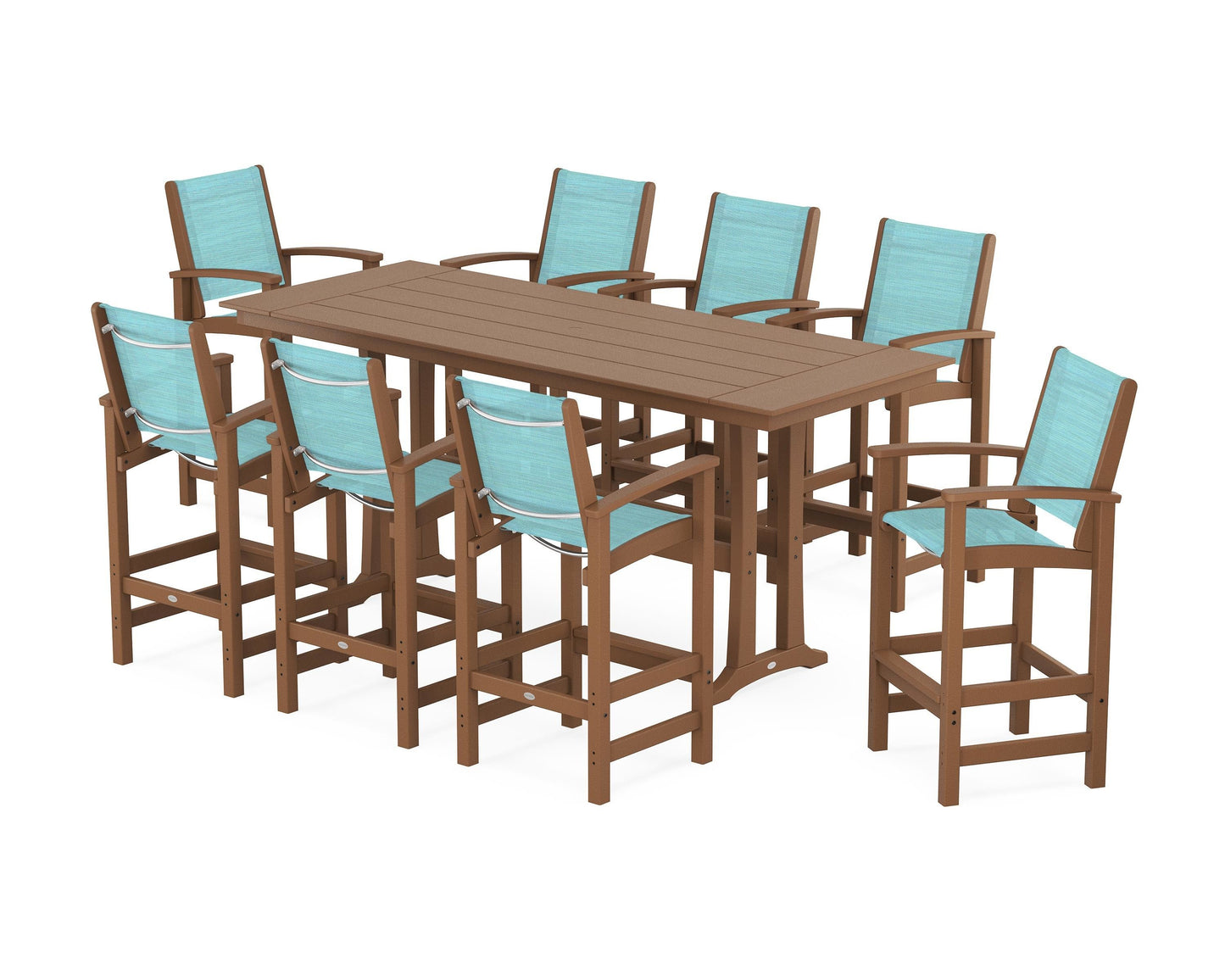 Coastal 9-Piece Farmhouse Bar Set with Trestle Legs
