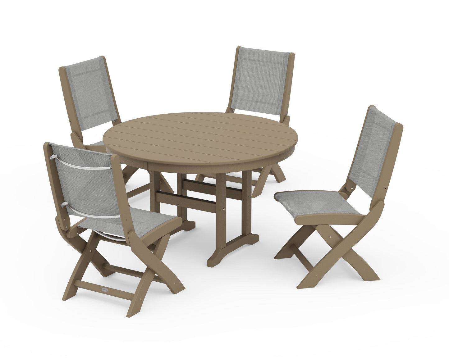 Coastal Folding Side Chair 5-Piece Round Dining Set