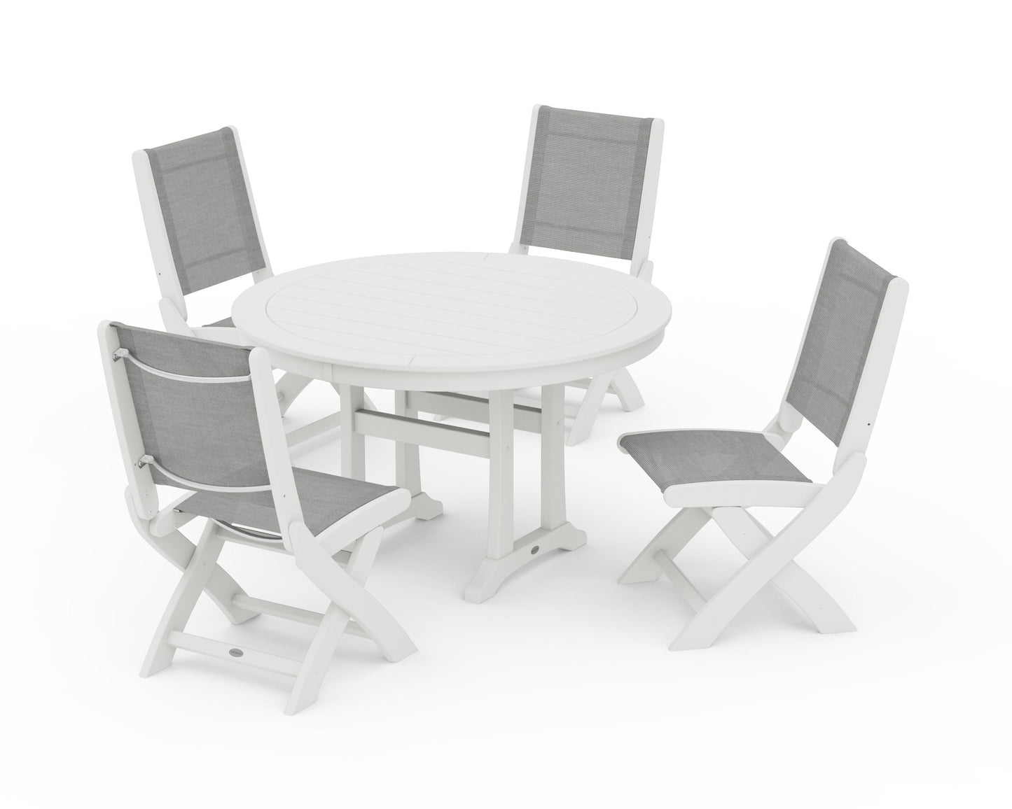 Coastal Folding Side Chair 5-Piece Round Dining Set With Trestle Legs