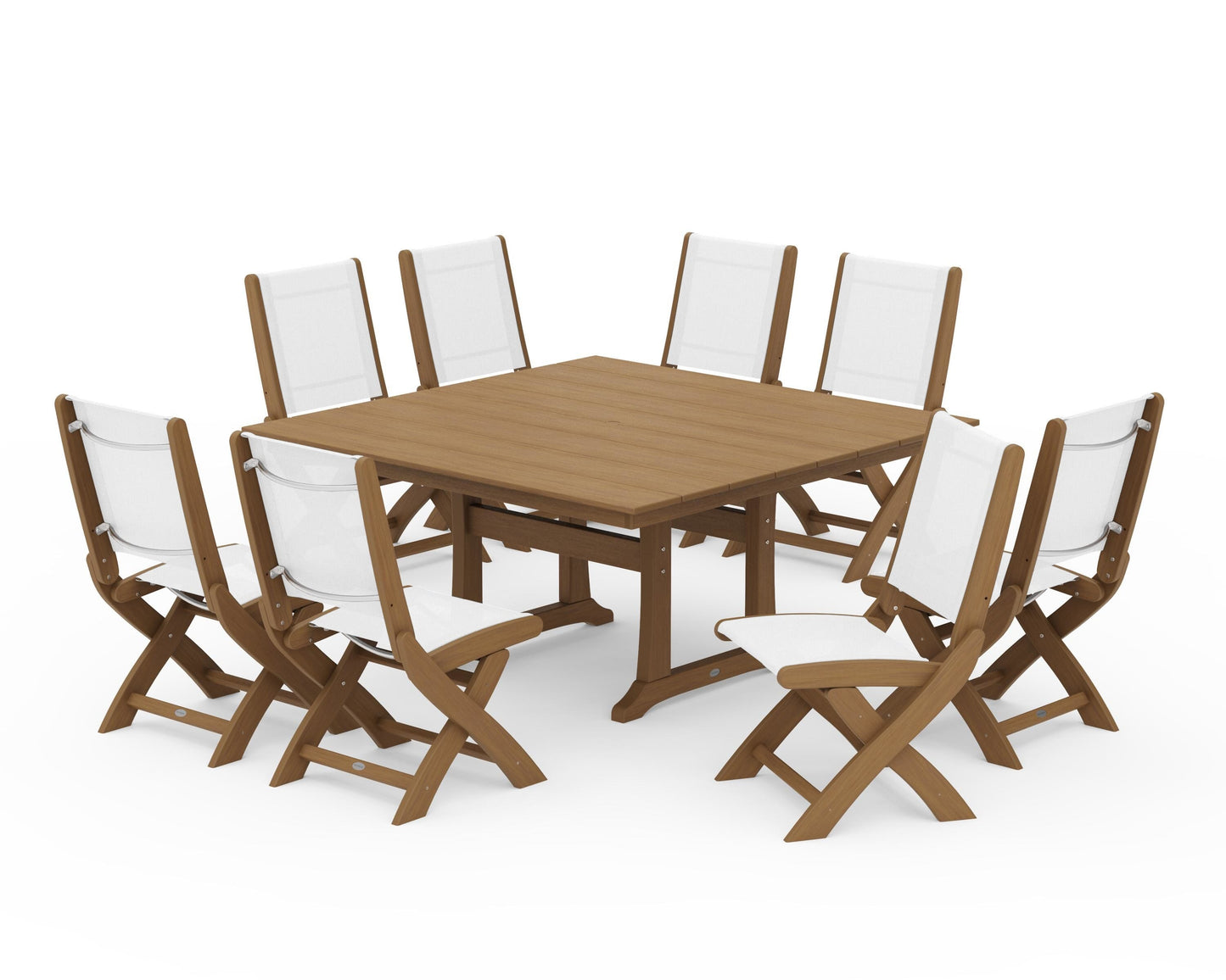 Coastal Folding Side Chair 9-Piece Farmhouse Dining Set