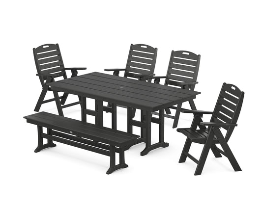 Nautical Highback 6-Piece Farmhouse Dining Set with Bench