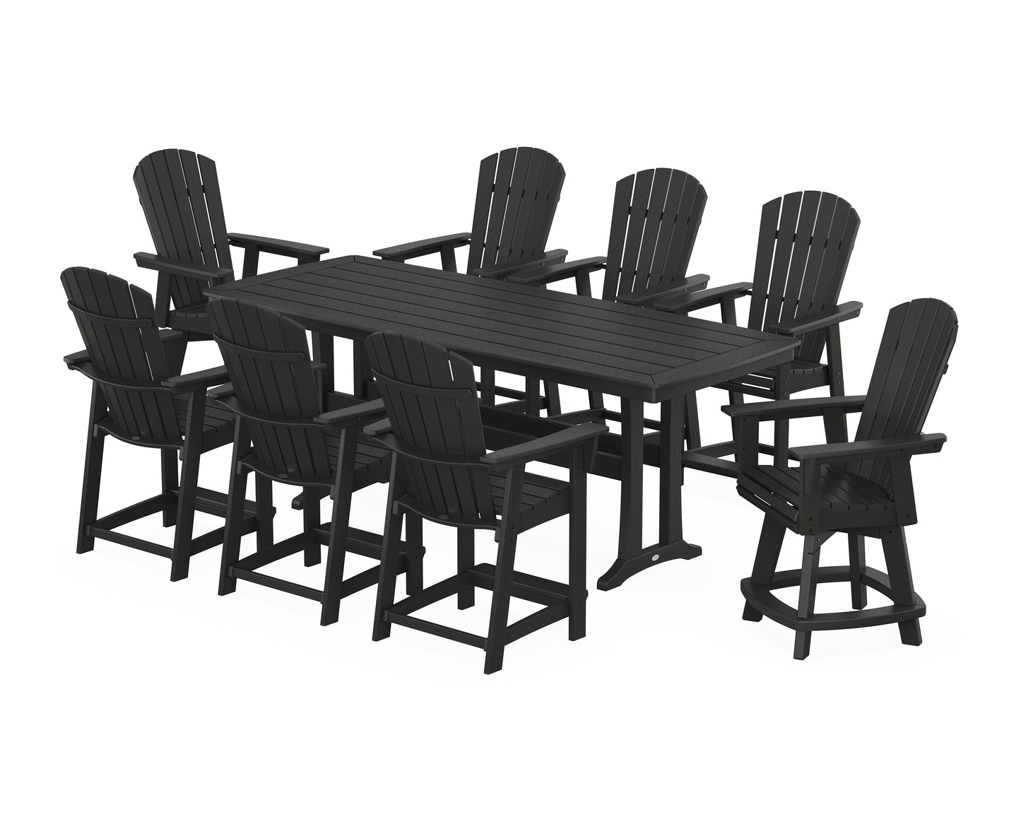 Nautical Curveback Adirondack Swivel 9-Piece Counter Set with Trestle Legs