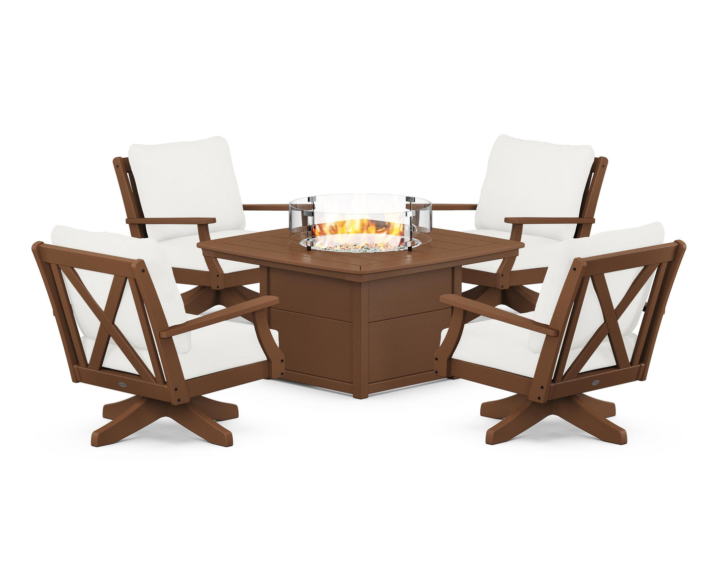 Braxton 5-Piece Deep Seating Swivel Conversation Set with Fire Pit Table