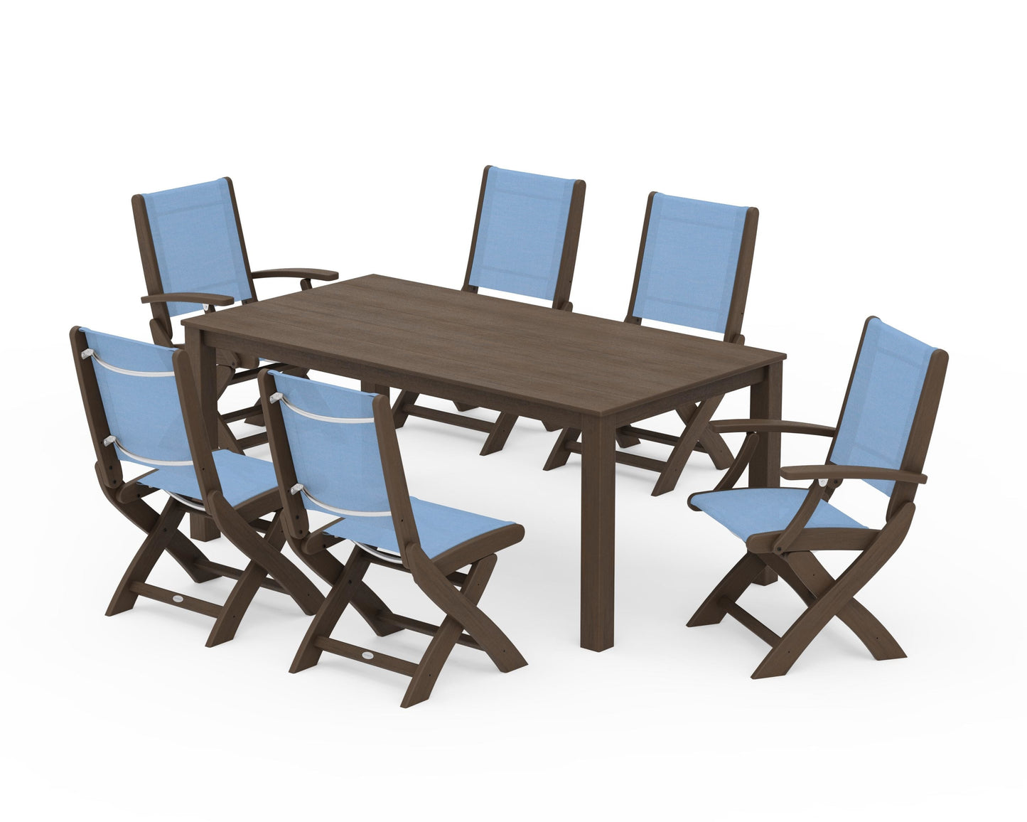 Coastal Folding Chair 7-Piece Parsons Dining Set
