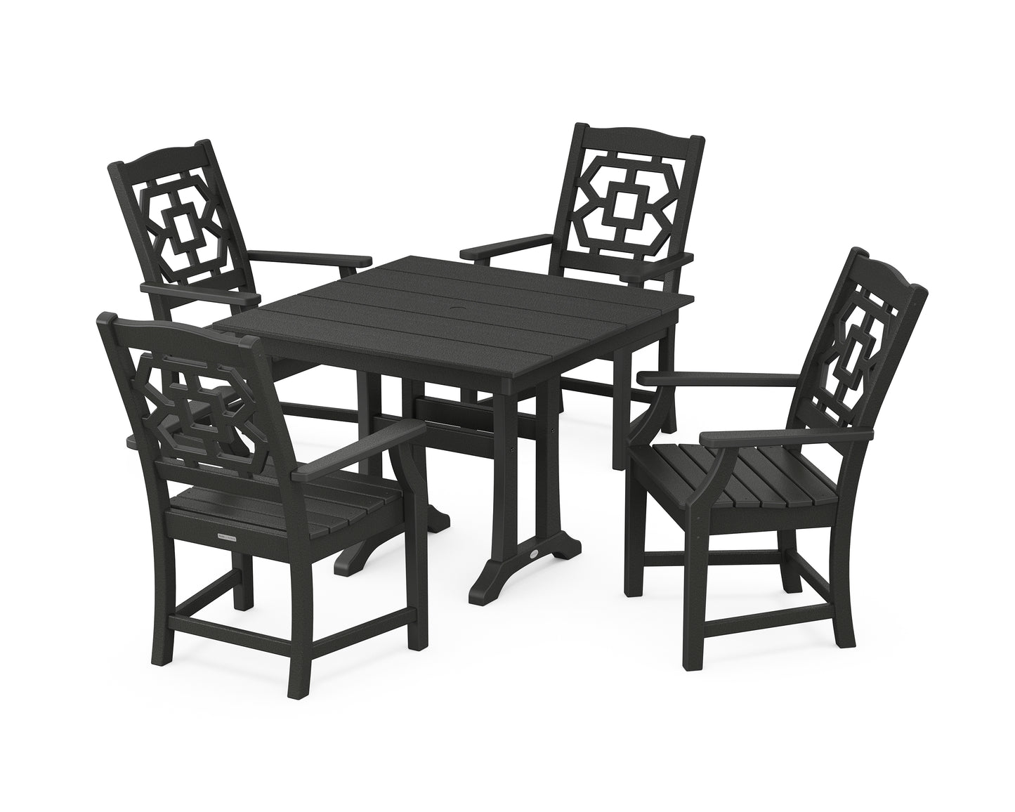 Chinoiserie 5-Piece Farmhouse Dining Set with Trestle Legs