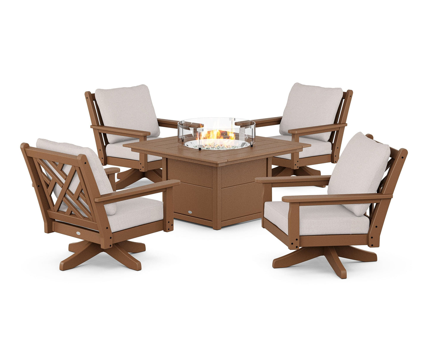 Chippendale 5-Piece Deep Seating Swivel Conversation Set with Fire Pit Table