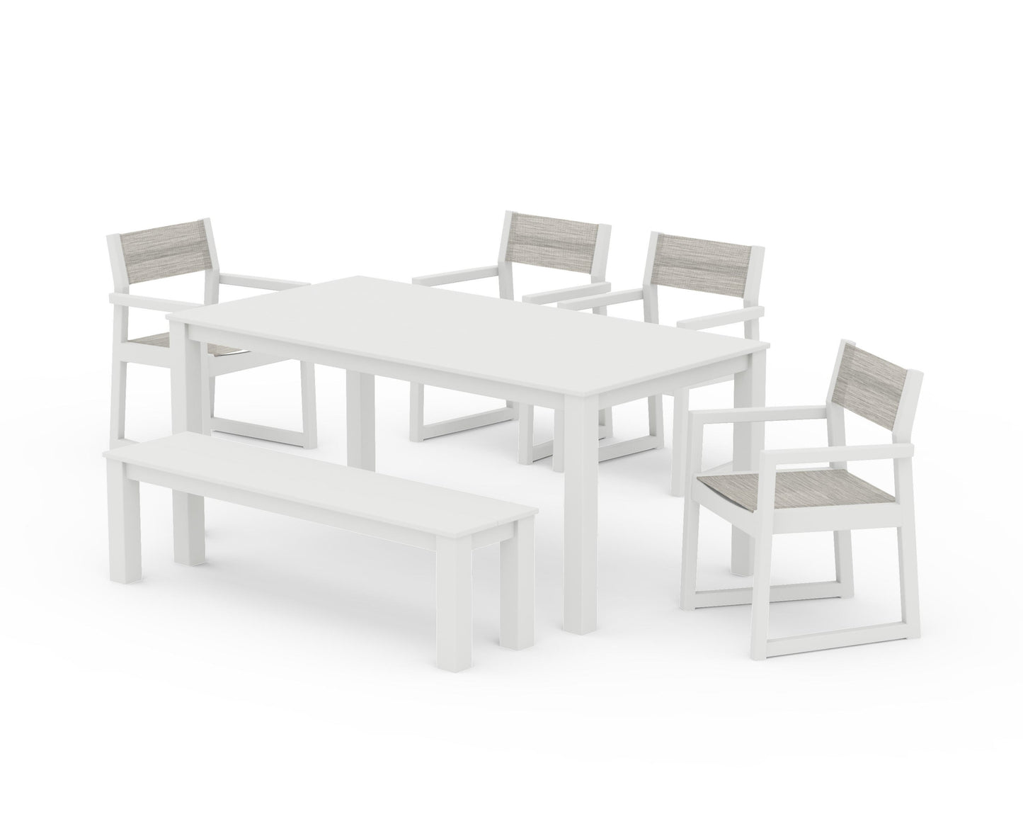 EDGE Sling Arm Chair 6-Piece Parsons Dining Set with Bench