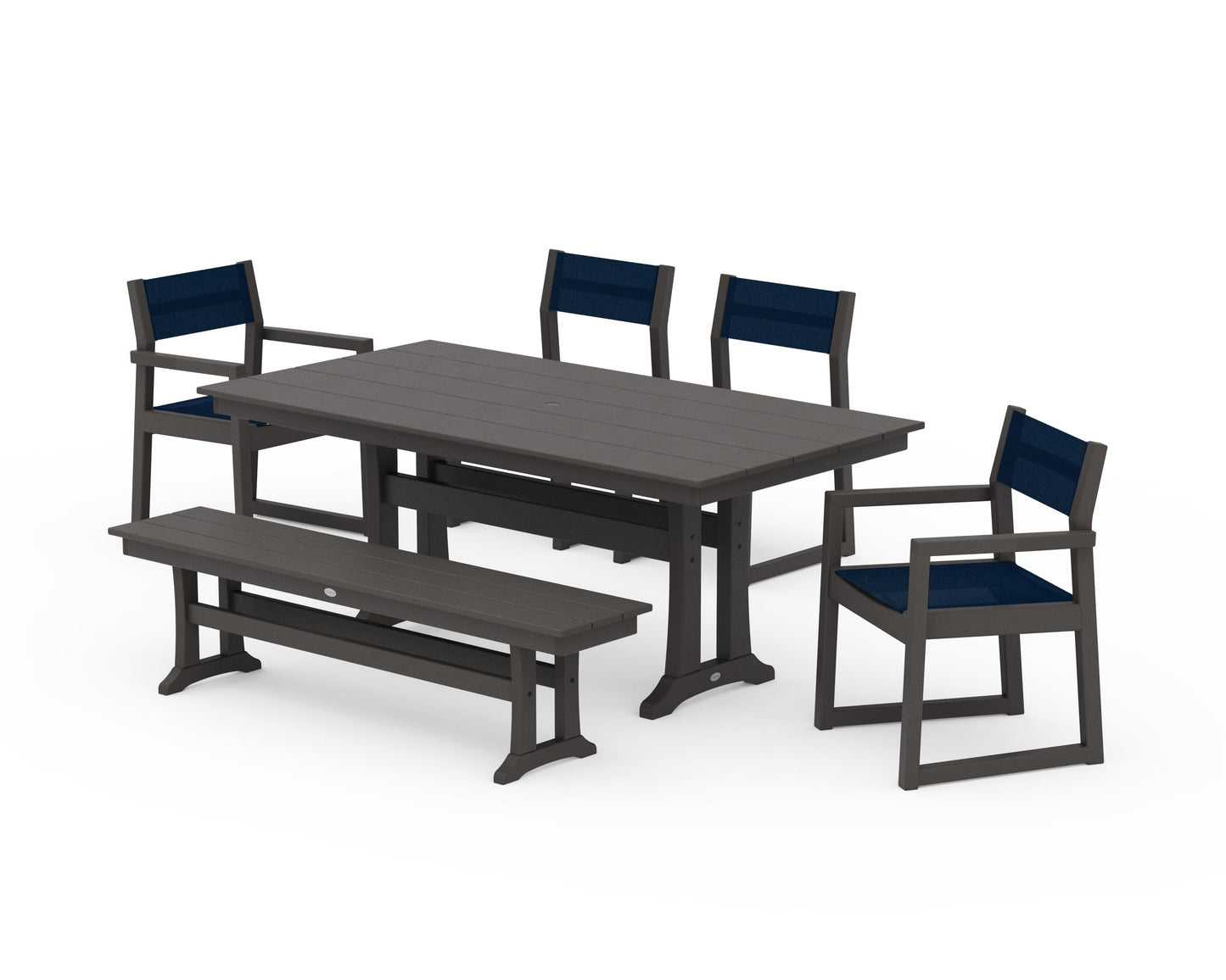 EDGE Sling 6-Piece Farmhouse Dining Set With Trestle Legs