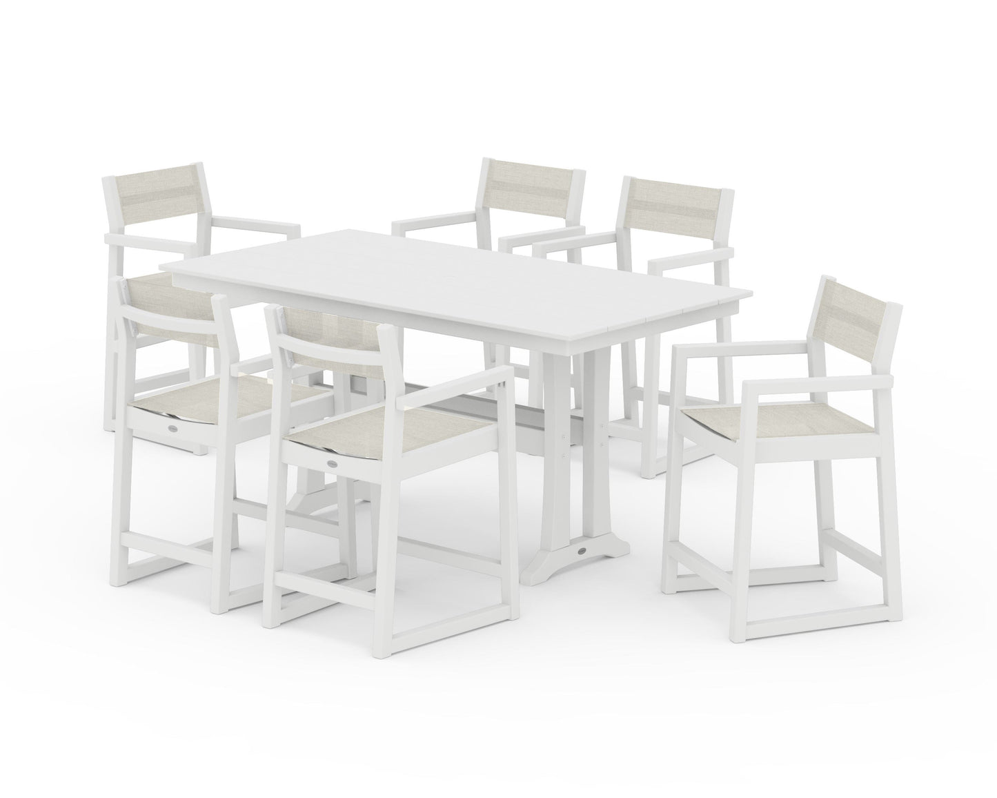 EDGE Sling Arm Chair 7-Piece Farmhouse Counter Set with Trestle Legs